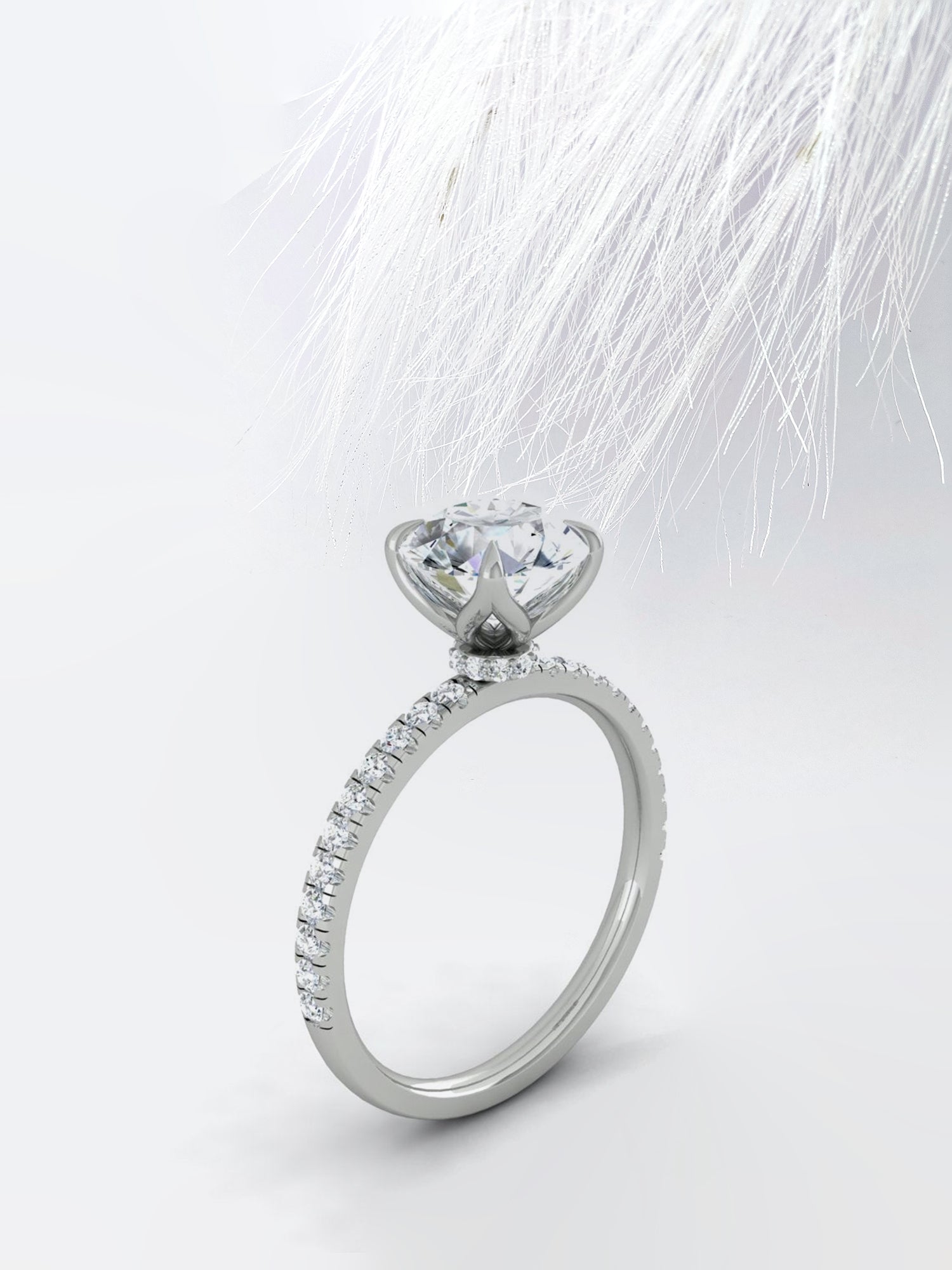 Round Cut Moissanite Pave Diamond Engagement Ring For Women