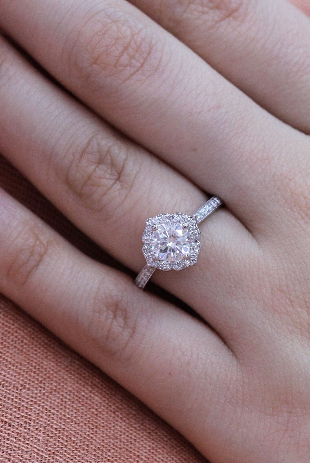 1.0CT Cushion Vintage Halo Moissanite Diamond Channel Set Engagement Ring For Her