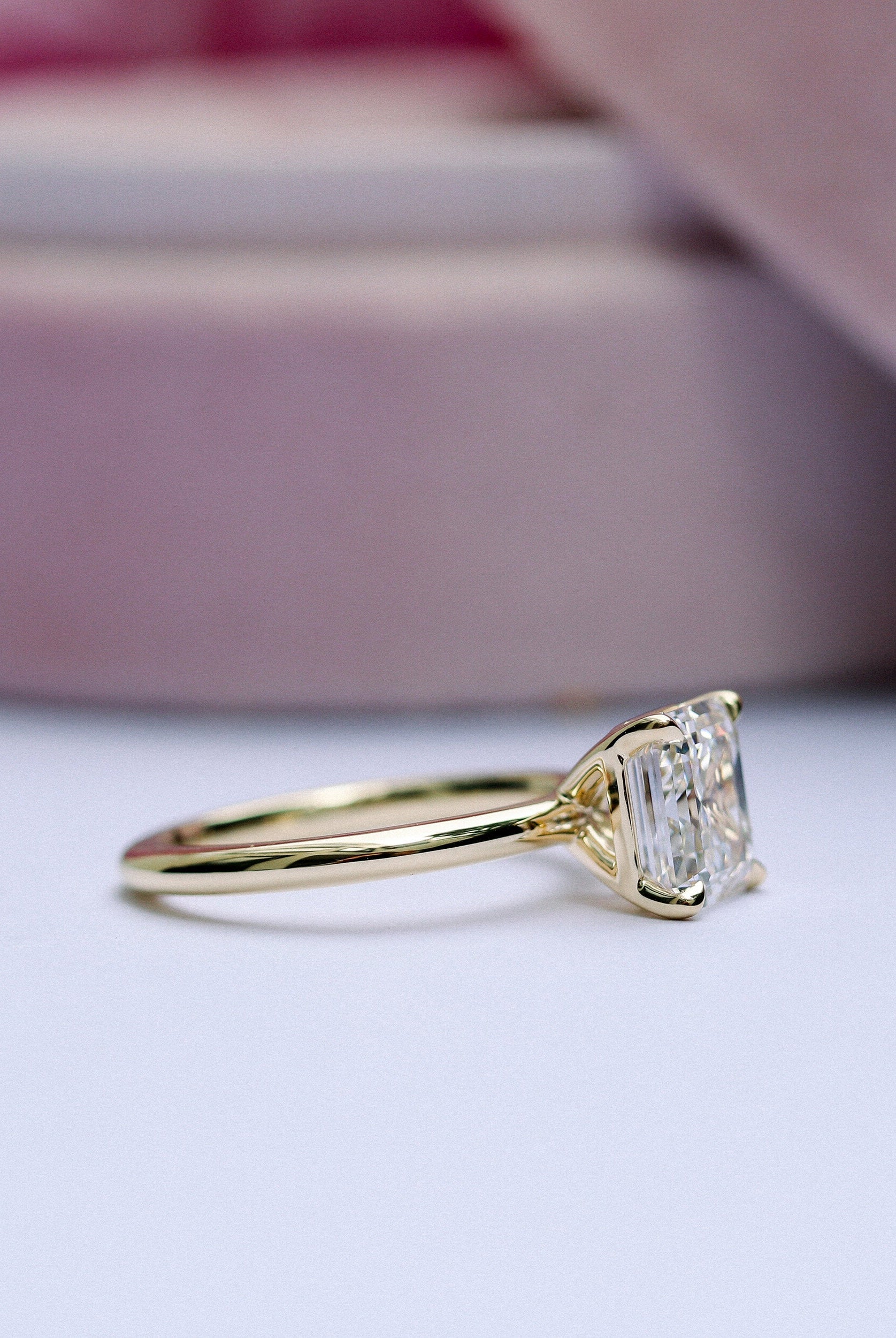 2.0ct Asscher Moissanite Diamond Solitaire Engagement Ring For Women In 14K Solid Gold