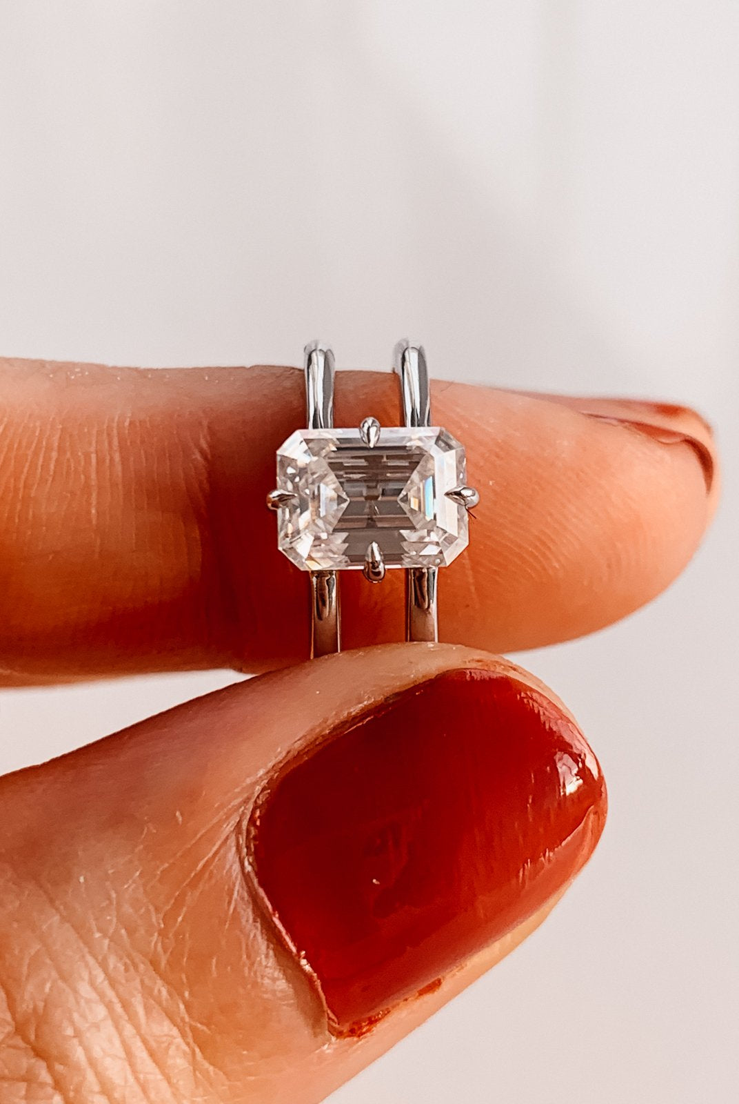 2.50 CT Emerald Cut Four Prong Moissanite Diamond Unique Solitaire Engagement Ring