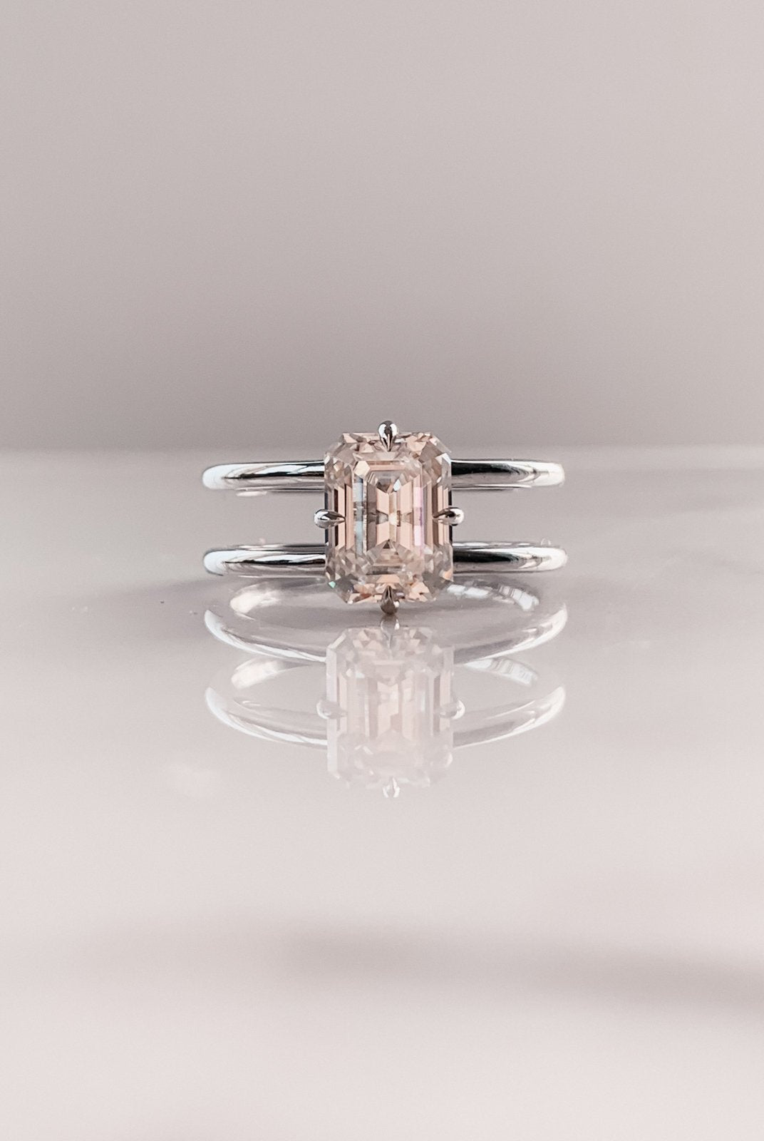 2.50 CT Emerald Cut Four Prong Moissanite Diamond Unique Solitaire Engagement Ring