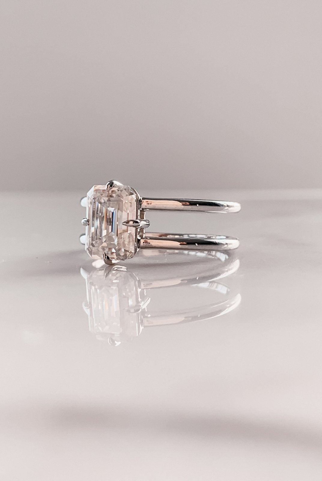 2.50 CT Emerald Cut Four Prong Moissanite Diamond Unique Solitaire Engagement Ring