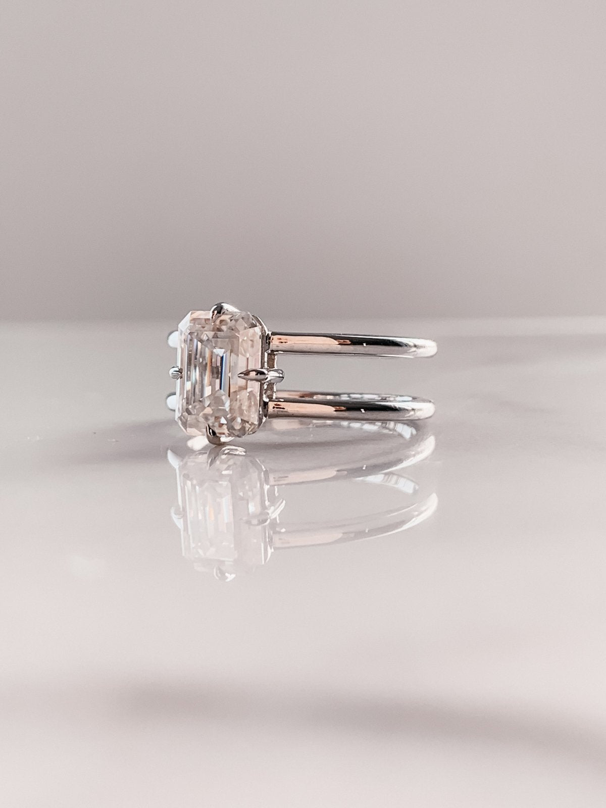 2.50 CT Emerald Cut Four Prong Moissanite Diamond Unique Solitaire Engagement Ring