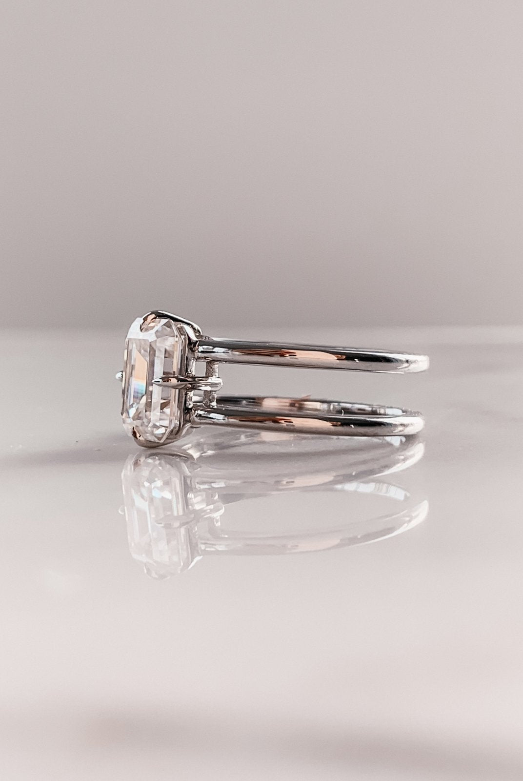 2.50 CT Emerald Cut Four Prong Moissanite Diamond Unique Solitaire Engagement Ring