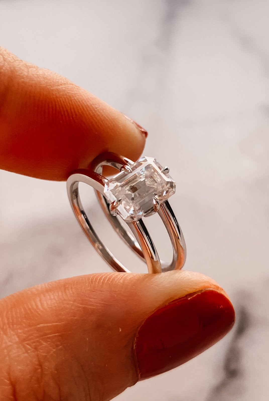 2.50 CT Emerald Cut Four Prong Moissanite Diamond Unique Solitaire Engagement Ring