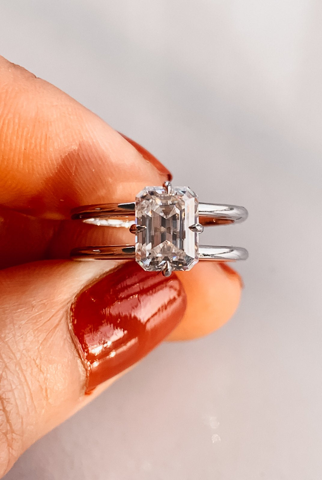 2.50 CT Emerald Cut Four Prong Moissanite Diamond Unique Solitaire Engagement Ring