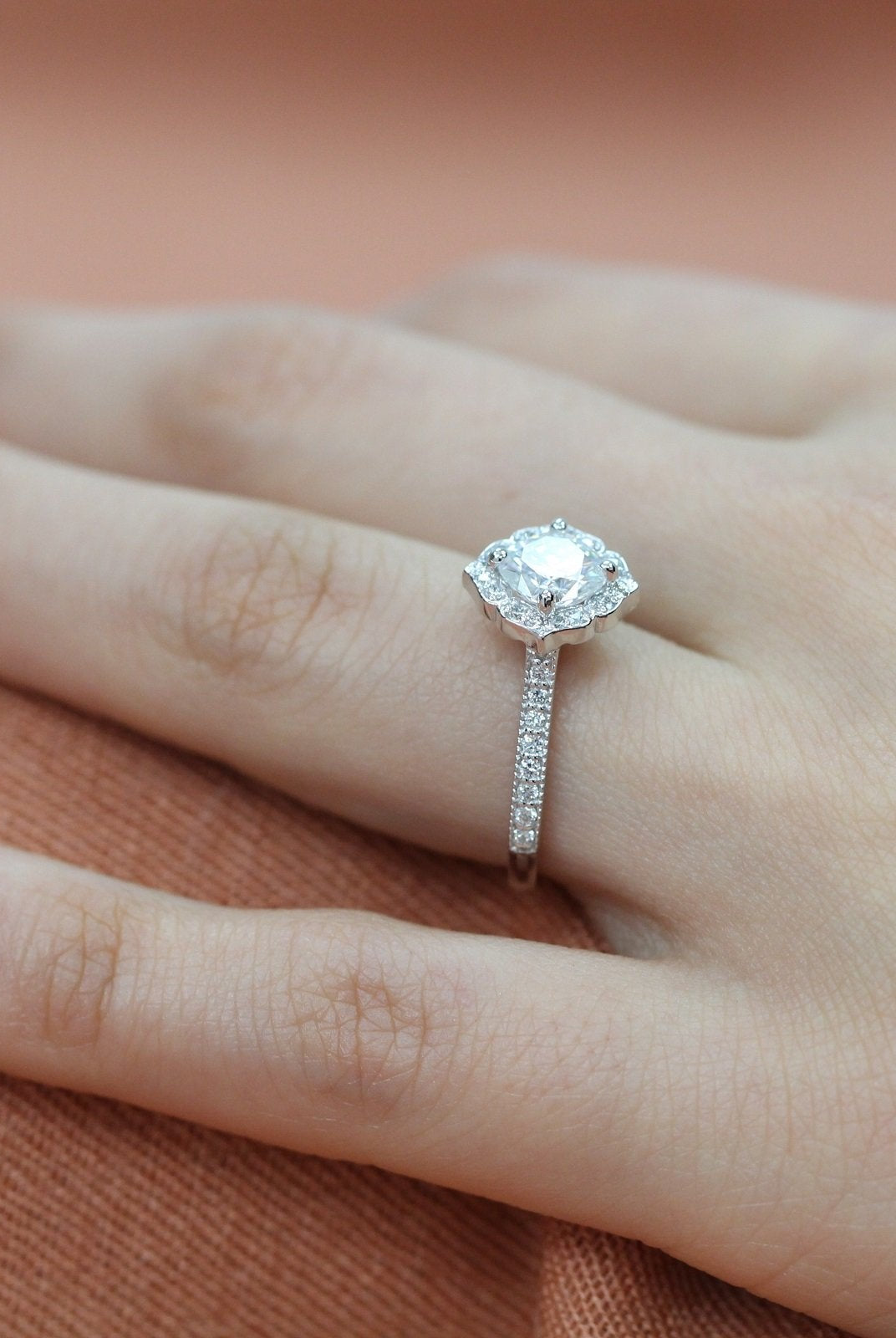 1.0CT Cushion Vintage Halo Moissanite Diamond Channel Set Engagement Ring For Her