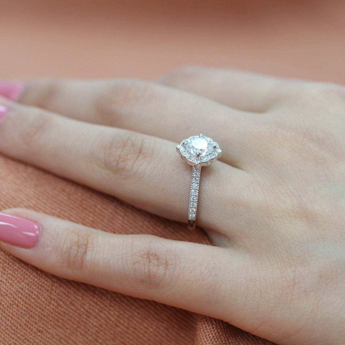 1.0CT Cushion Vintage Halo Moissanite Diamond Channel Set Engagement Ring For Her