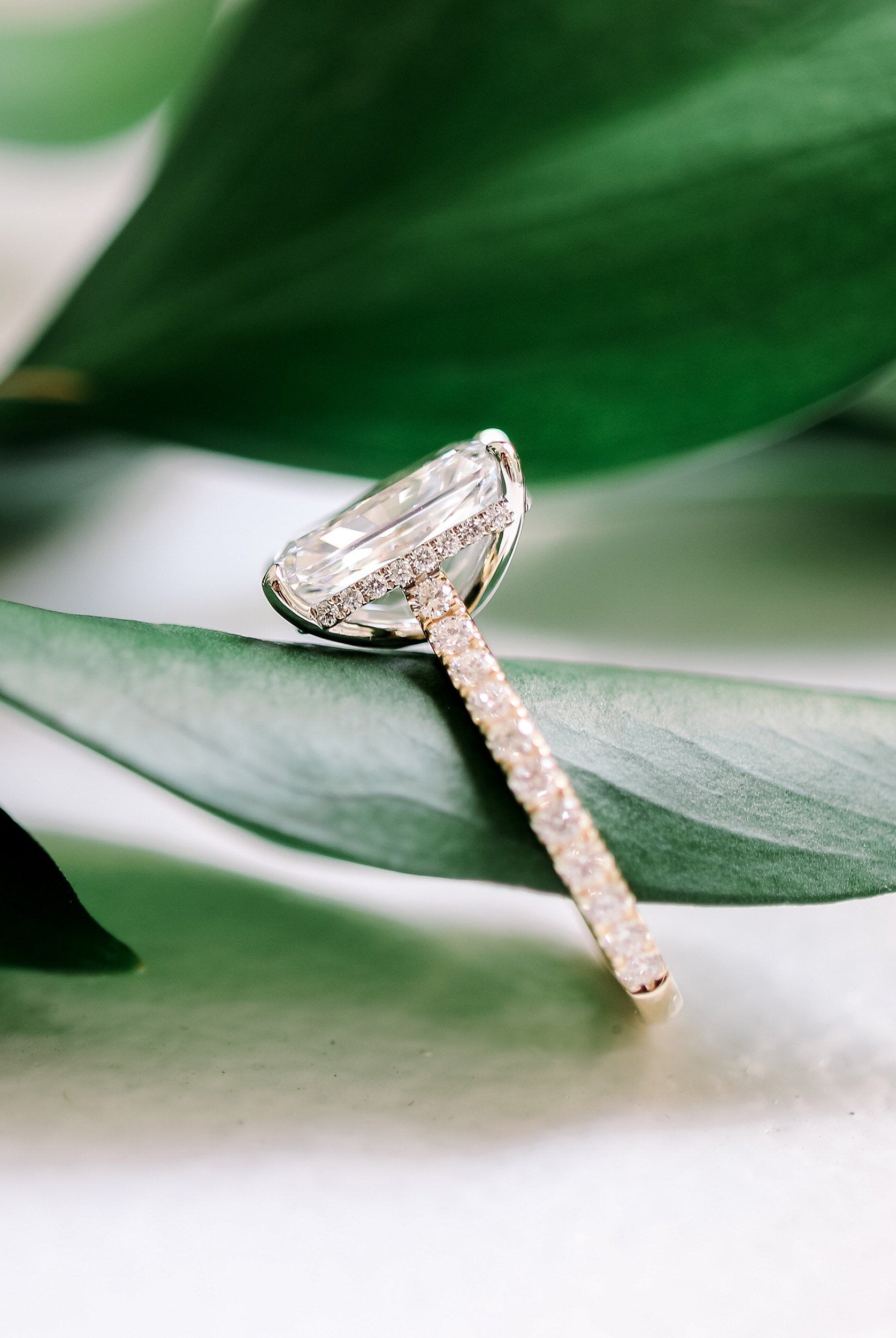 2.0CT Cathedral Set Radiant Moissanite Diamond Pave Engagement Ring In 14K White Gold