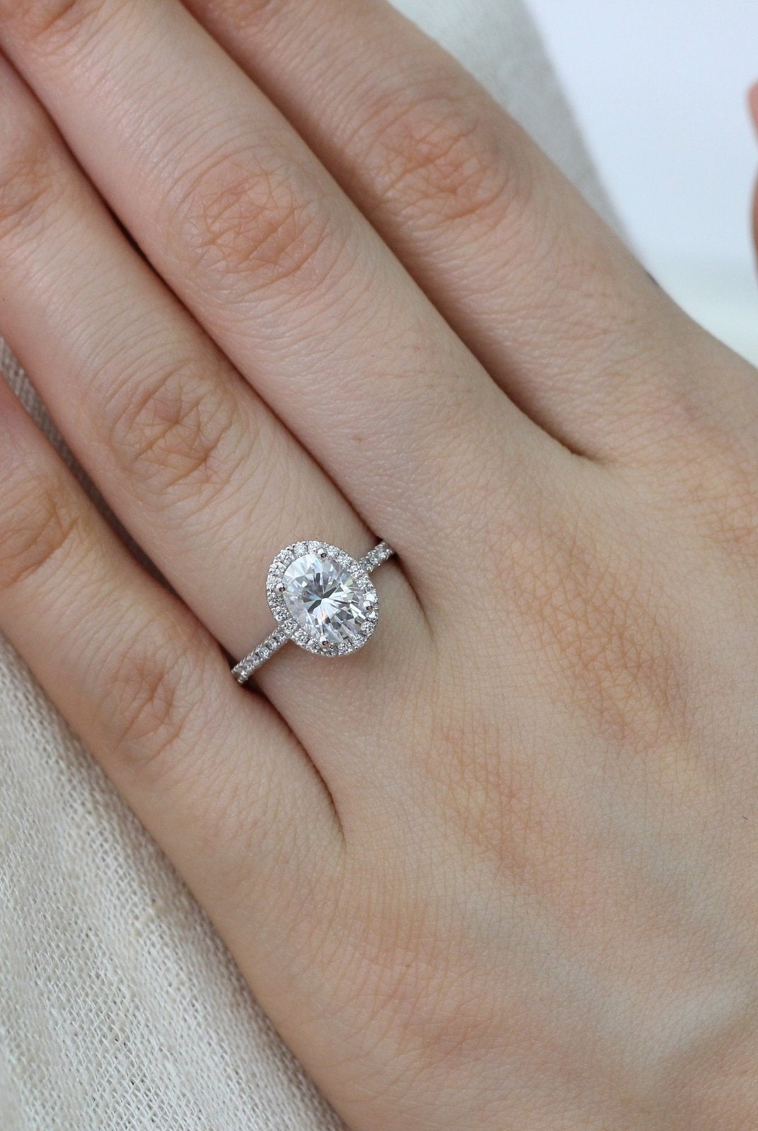 1.50CT Cathedral Set Oval Pave Diamond Moissanite Halo Engagement Ring
