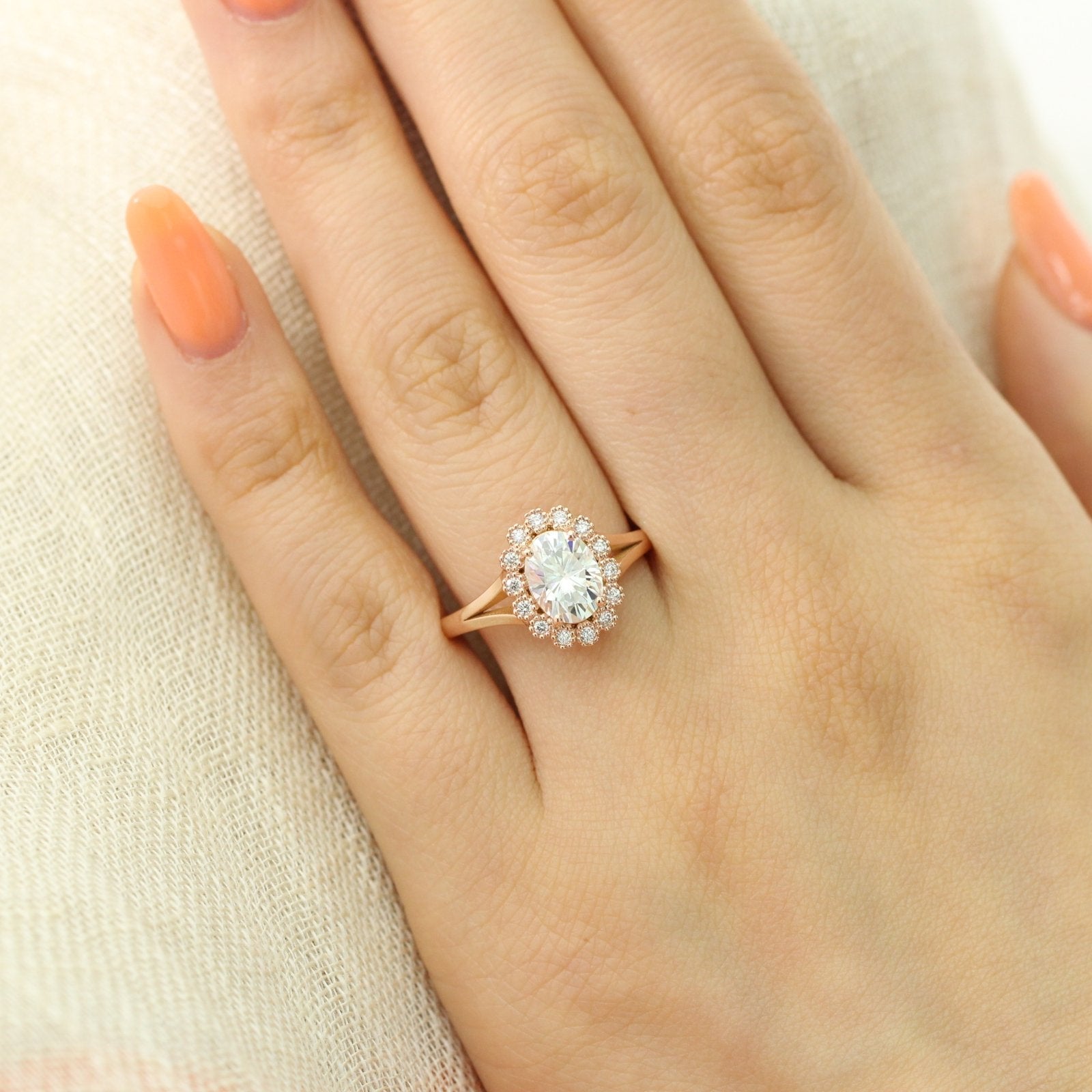 1.50CT Vintage Oval Cut Diamond Moissanite Halo Engagement Ring