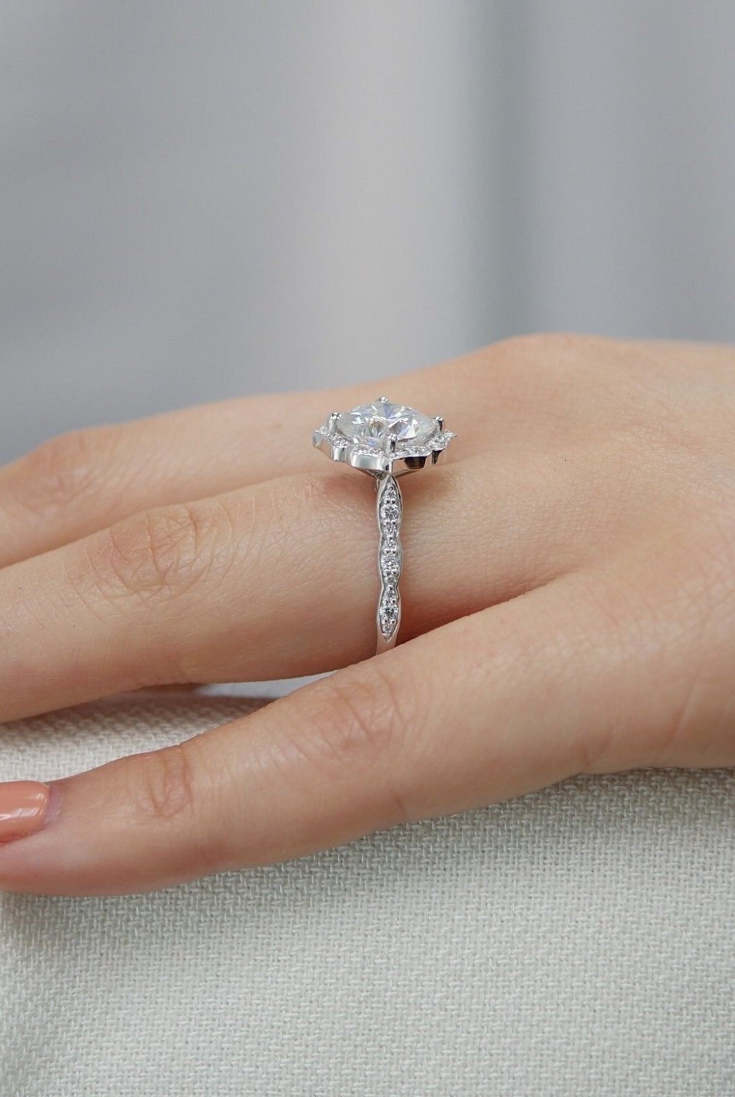 2.30CT Cushion Vintage Halo Moissanite Diamond Engagement Ring For Women