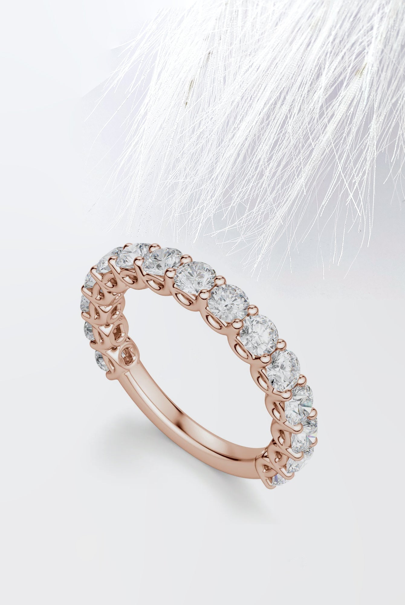 Round Cut Moissanite Scallop Diamond Wedding Band for Women