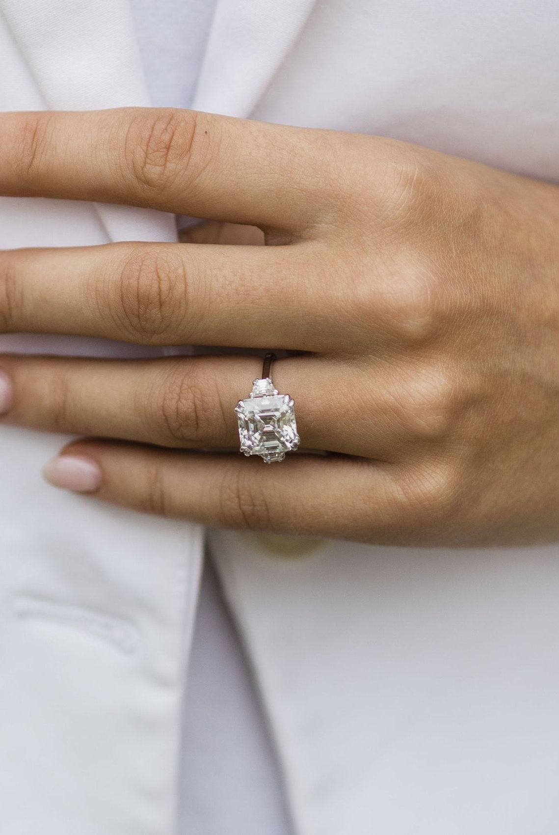 4.10CT Asscher Cut Moissanite Engagement Ring in 14K White Gold