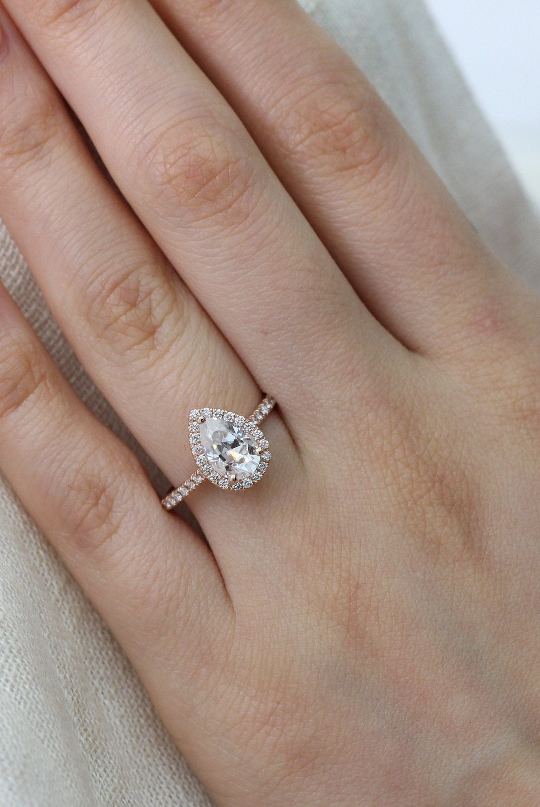 1.50CT Pear Pave Moissanite Diamond Halo Engagement Ring For Her