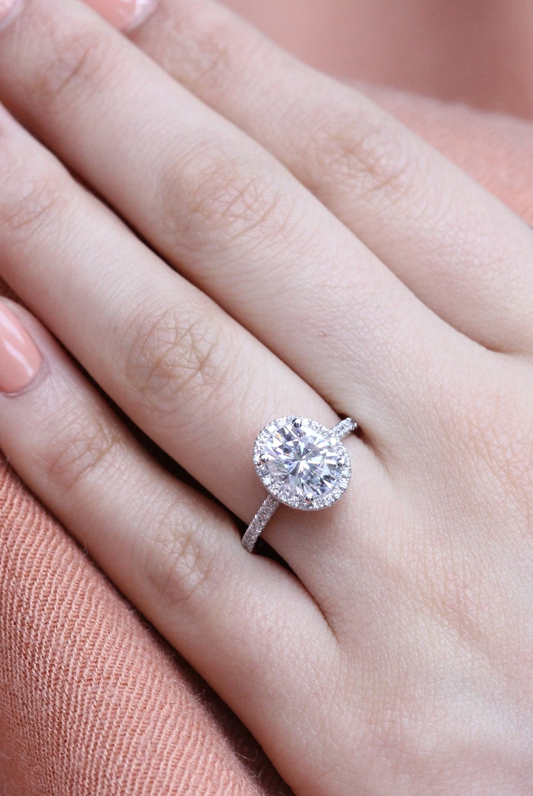 2.0CT Oval pave Moissanite Diamond Cathedral Set Halo Engagement Ring