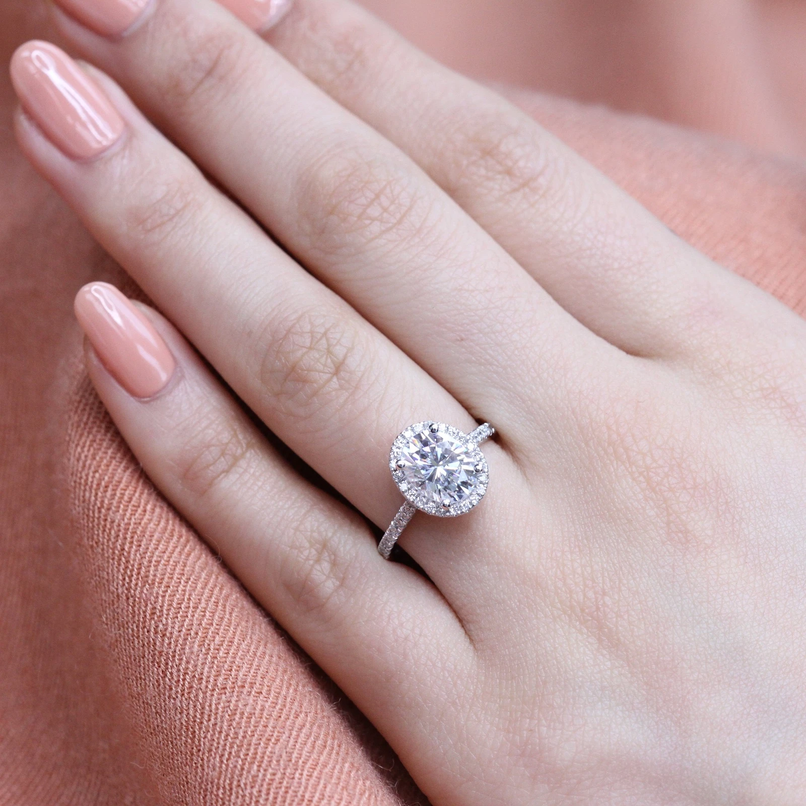 2.0CT Oval pave Moissanite Diamond Cathedral Set Halo Engagement Ring