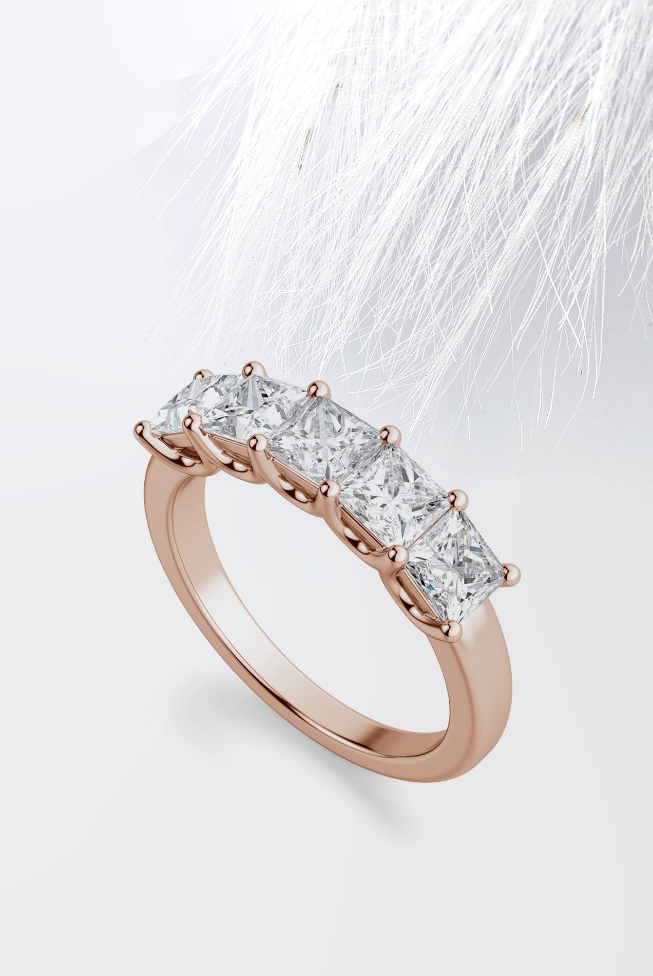 Five Stone Princess Cut Moissanite Diamond Wedding Band