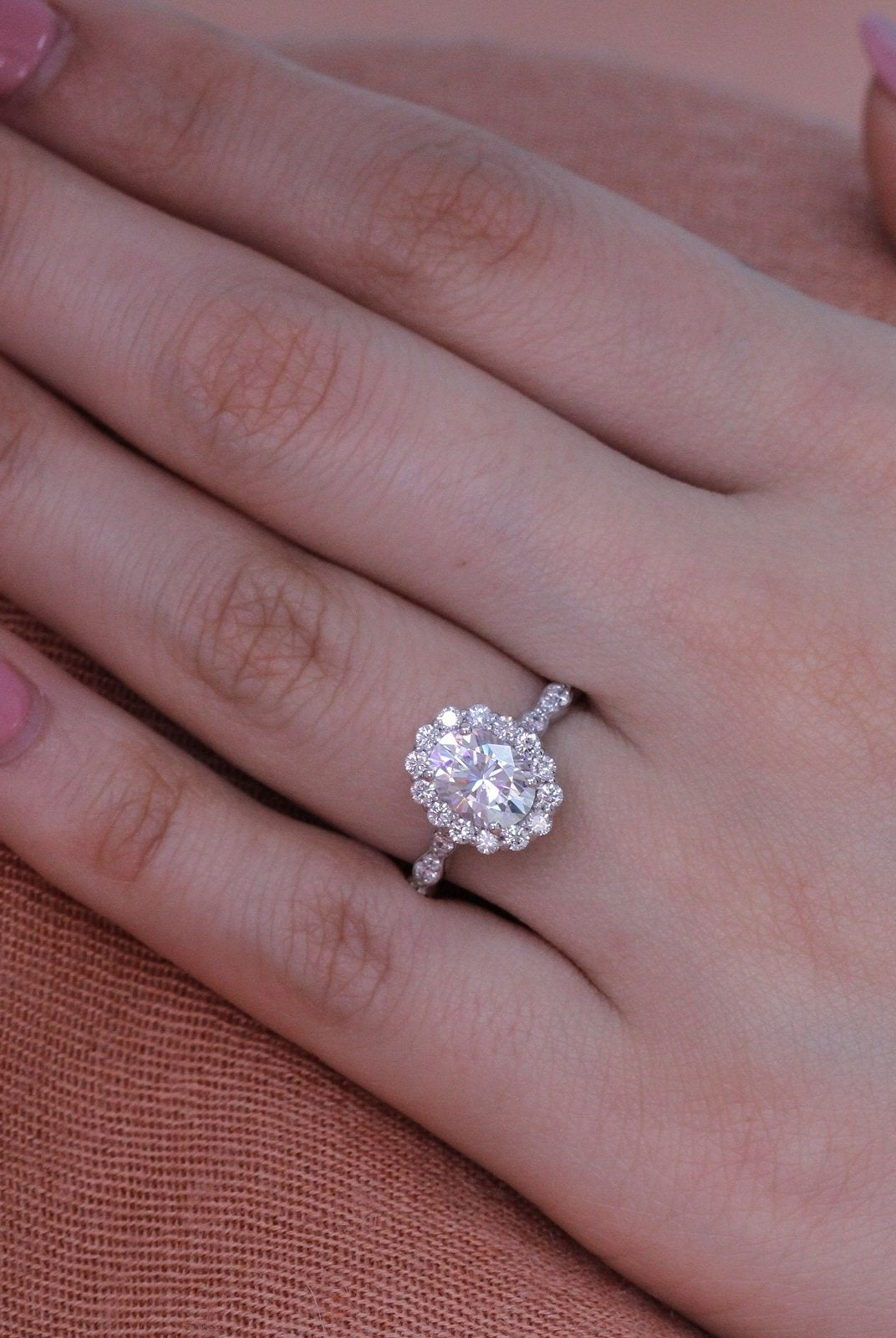 1.50CT Oval Halo Moissanite Diamond Vintage Pave Engagement Ring In Solid Gold