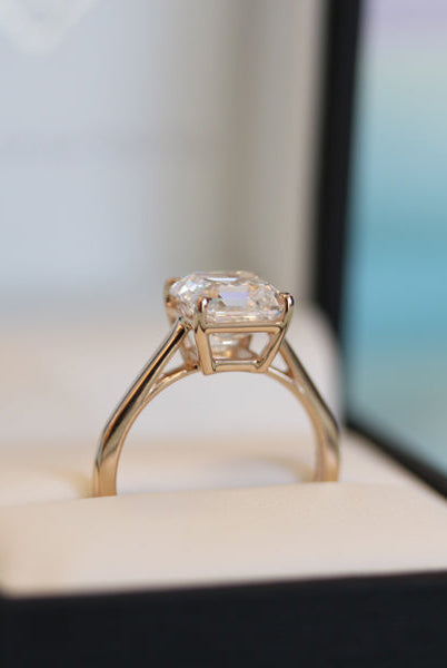 2.50ct Asscher Cut Moissanite Diamond Cathedral Solitaire Engagement Ring