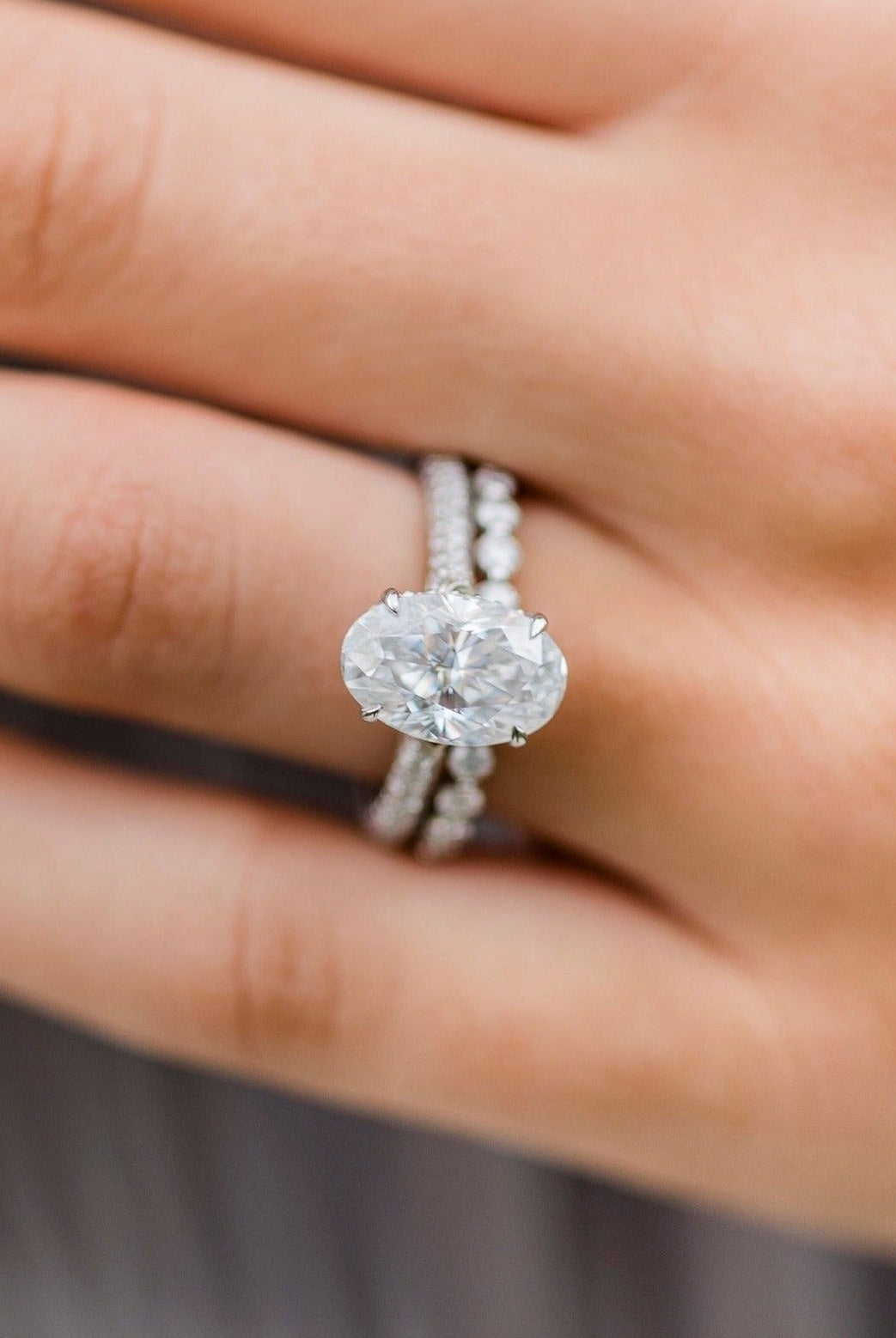 3.40CT Elongated Oval Cut Hidden Halo Moissanite Engagement Ring