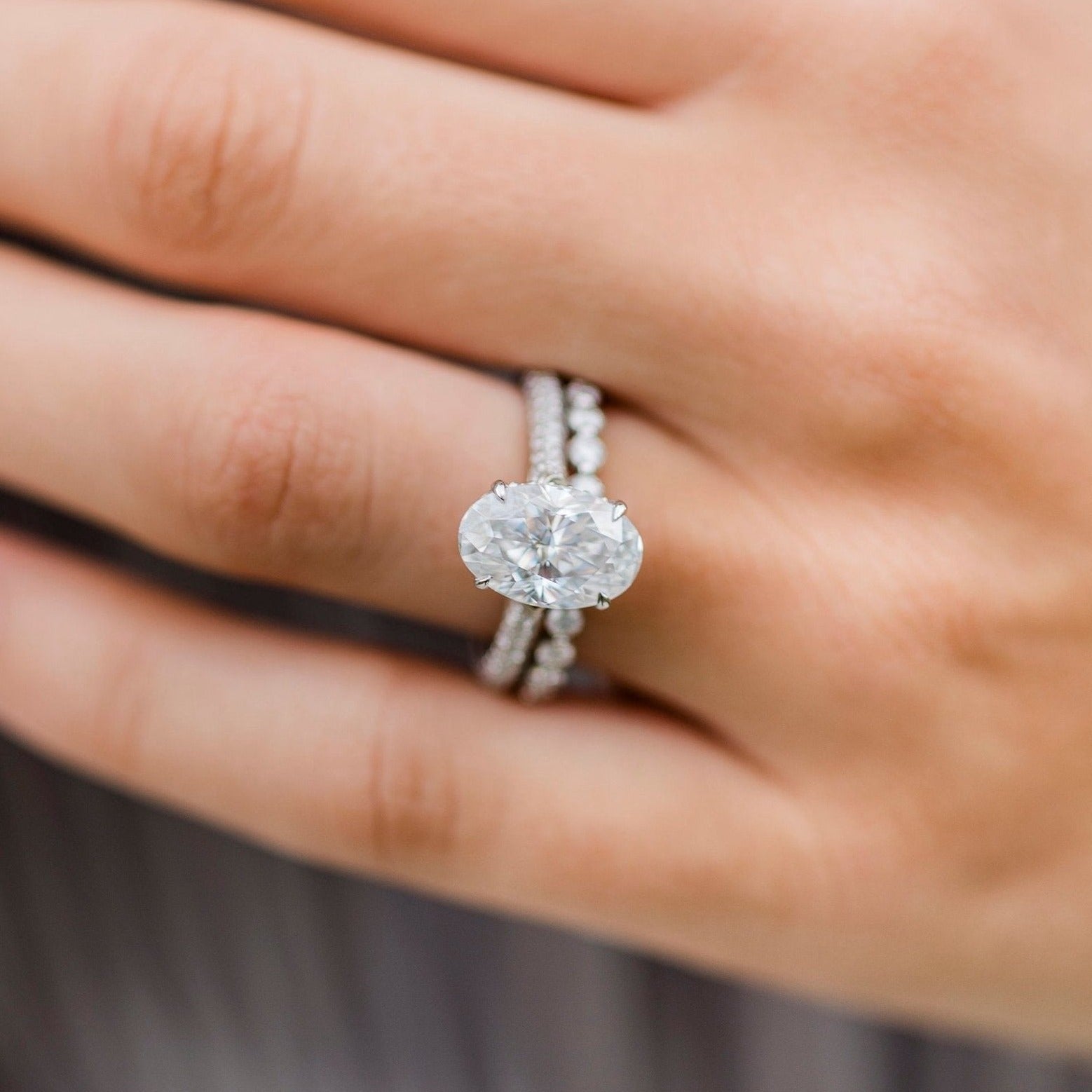 3.40CT Elongated Oval Cut Hidden Halo Moissanite Engagement Ring