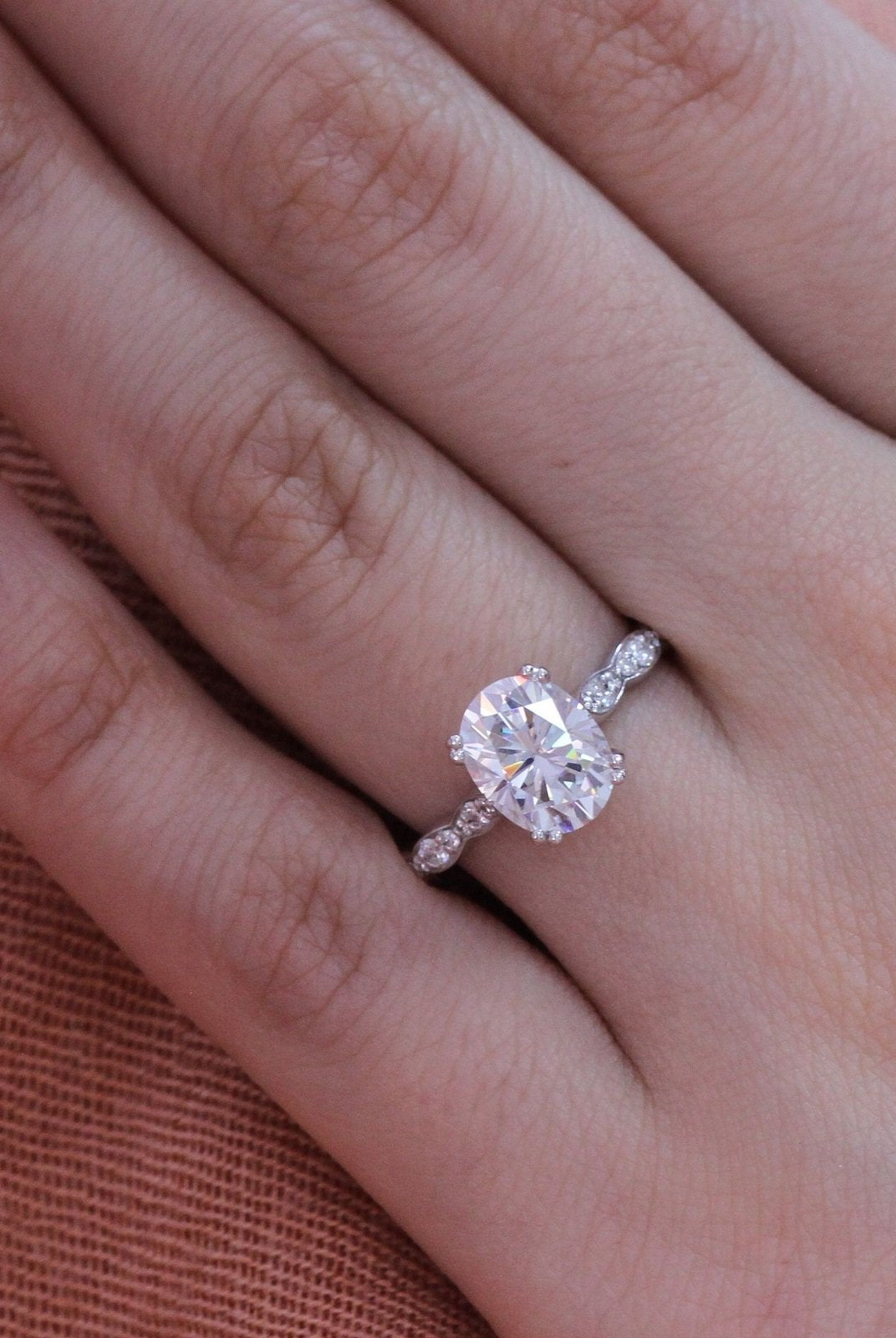 2.0CT Oval Double Claw Prong Moissanite Diamond Vintage Pave Engagement Ring