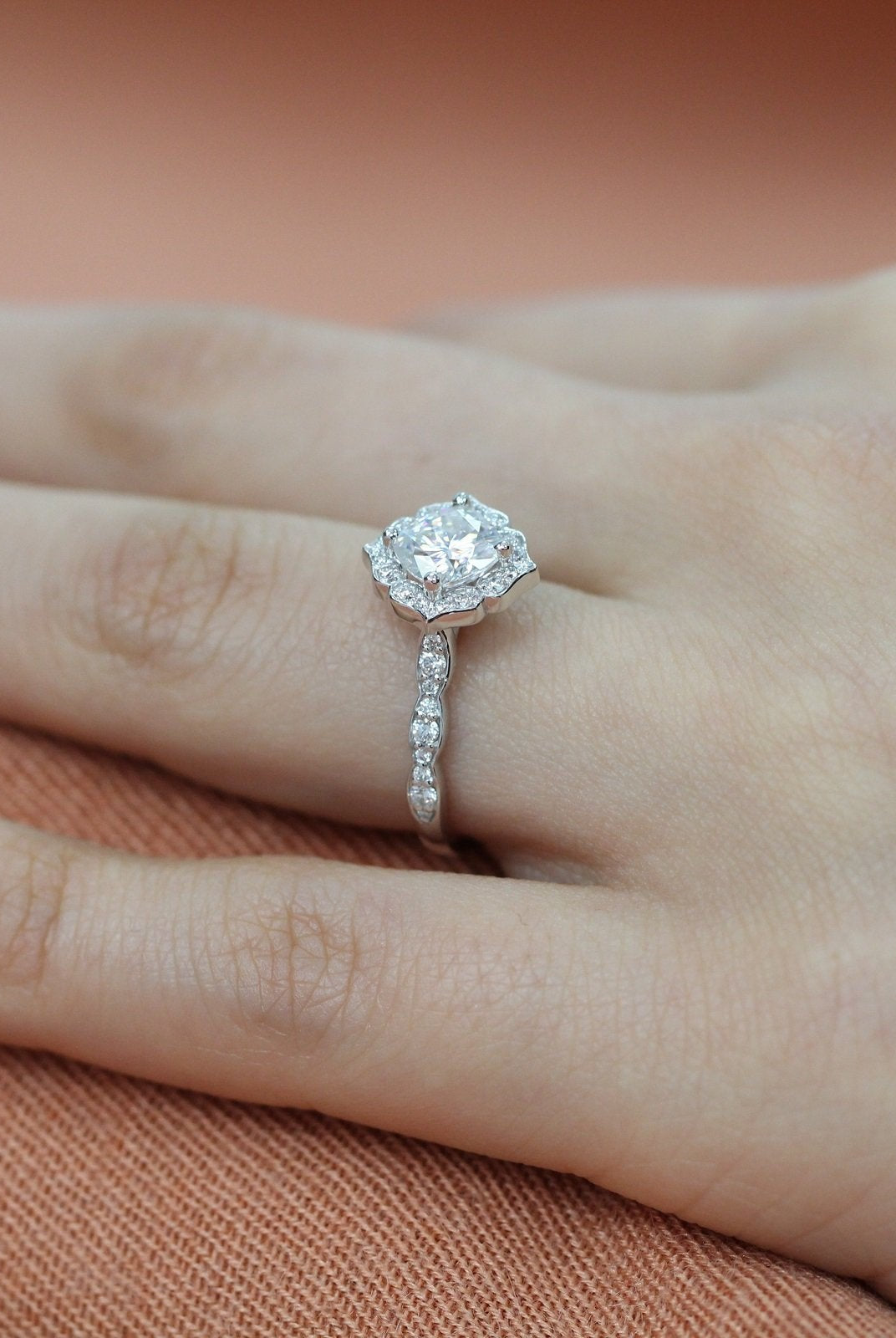 1.0CT Cushion Vintage Pave Moissanite Diamond Engagement Ring For Women