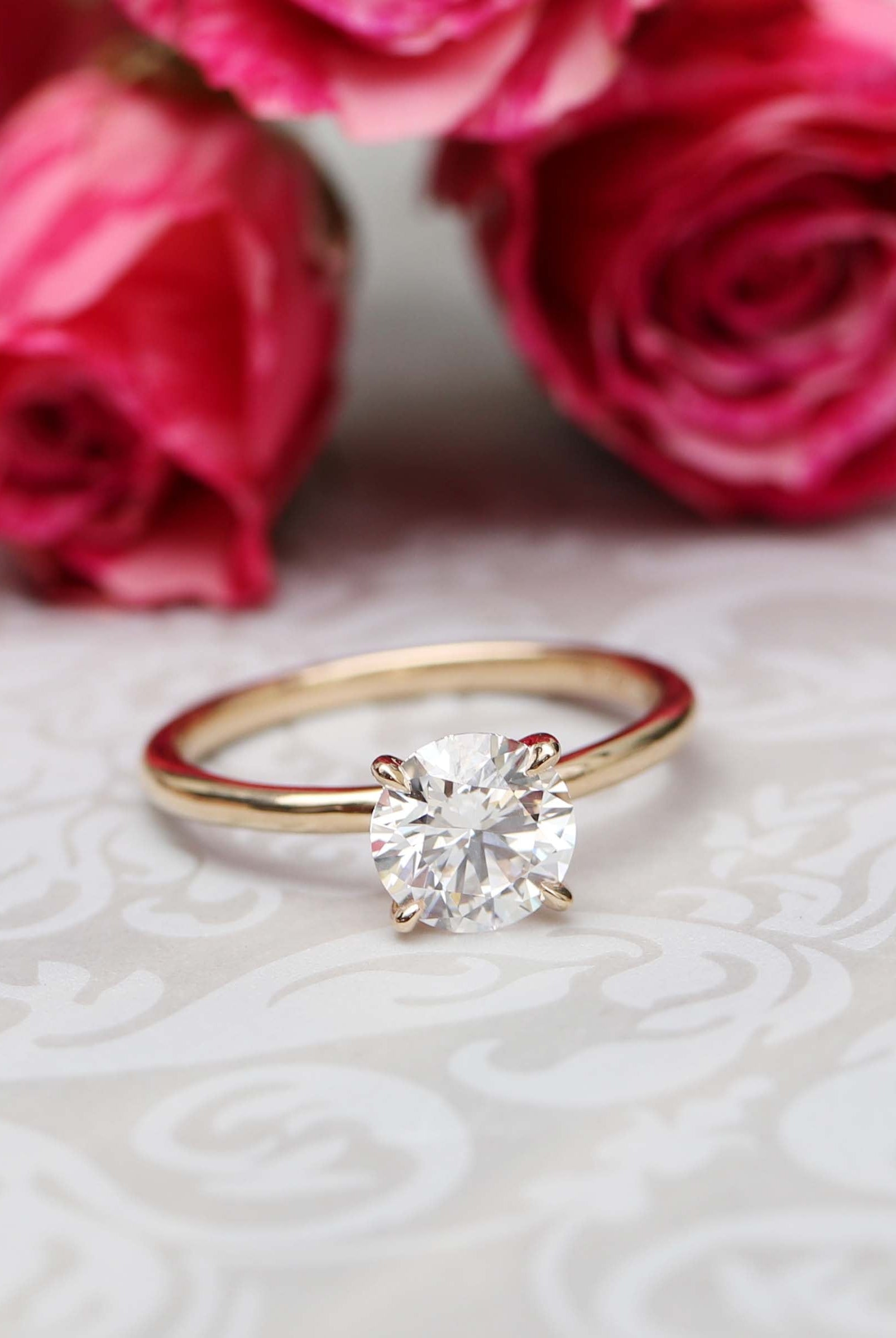 2.25ct Round Four Prong Moissnaite Diamond Engagement Ring In 14K Solid Gold