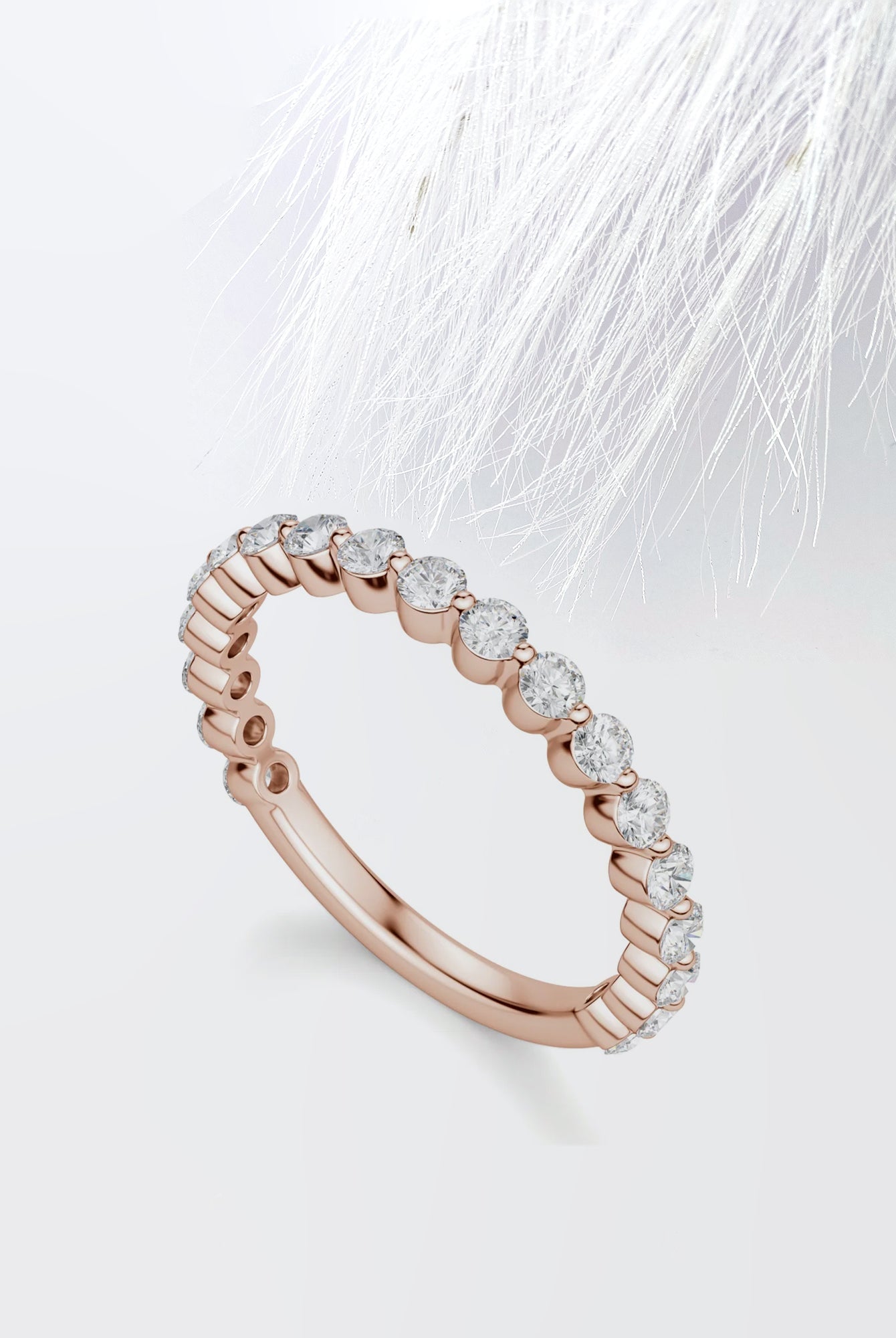 Round Cut Moissanite Shared Prong Diamond Wedding Band in Gold
