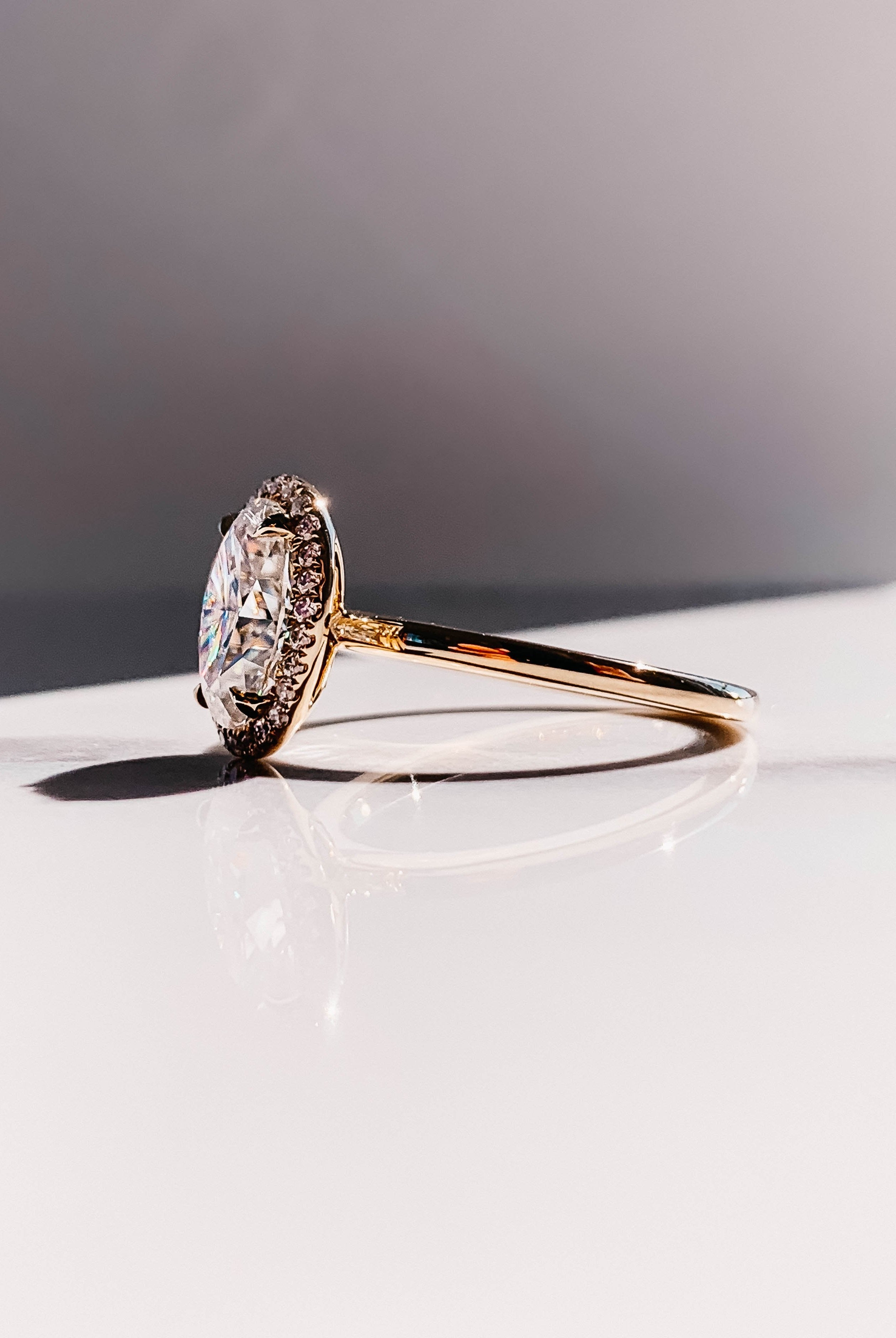 2.0CT Oval Four Prong Moissanite Diamond Halo Engagement Ring In 18K Yellow Gold