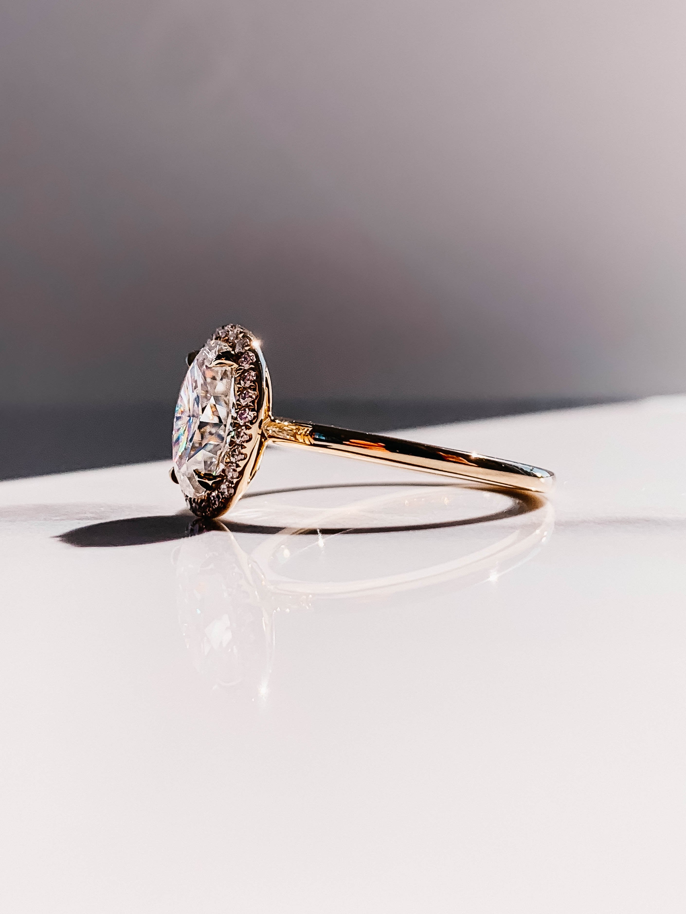 2.0CT Oval Four Prong Moissanite Diamond Halo Engagement Ring In 18K Yellow Gold