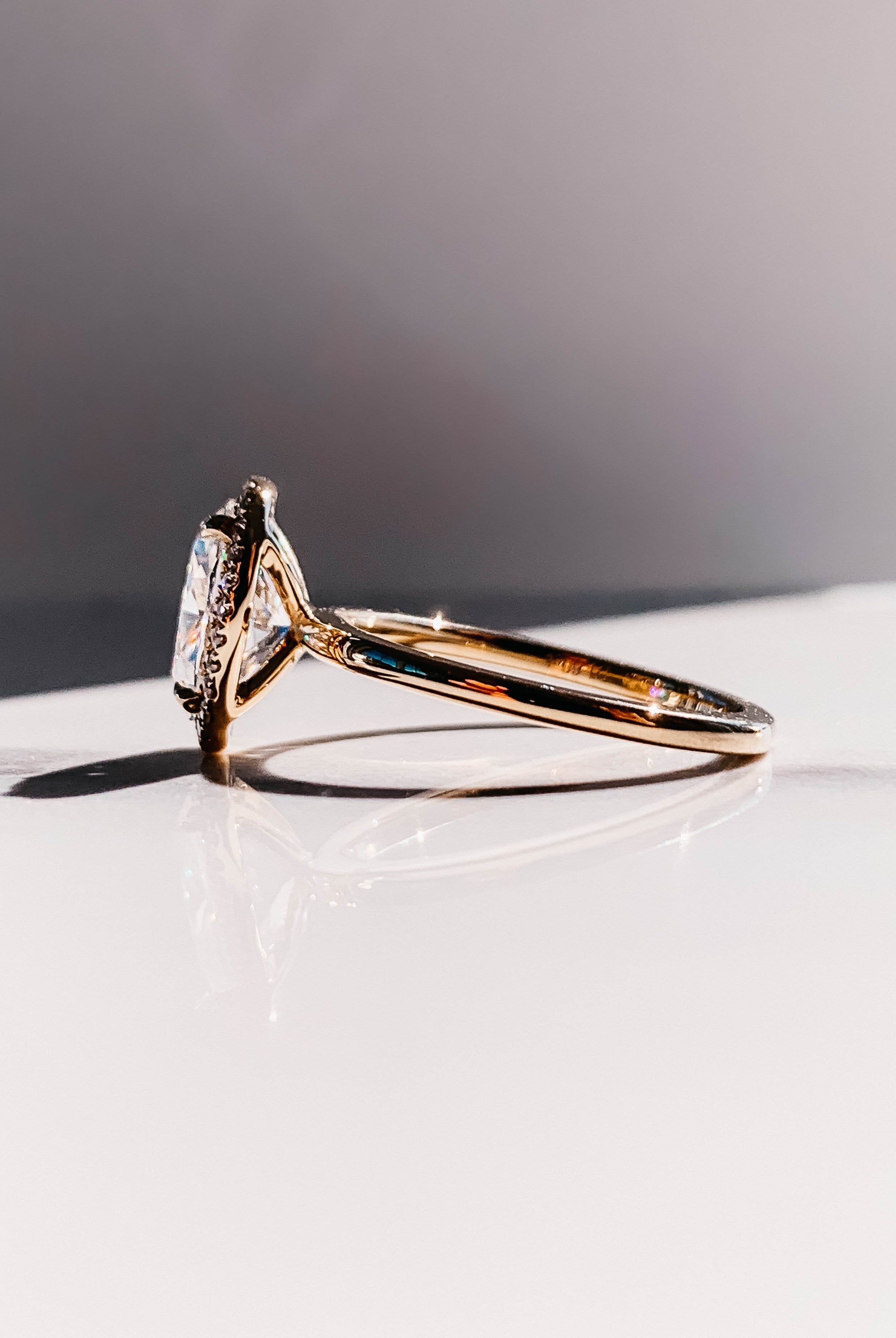 2.0CT Oval Four Prong Moissanite Diamond Halo Engagement Ring In 18K Yellow Gold