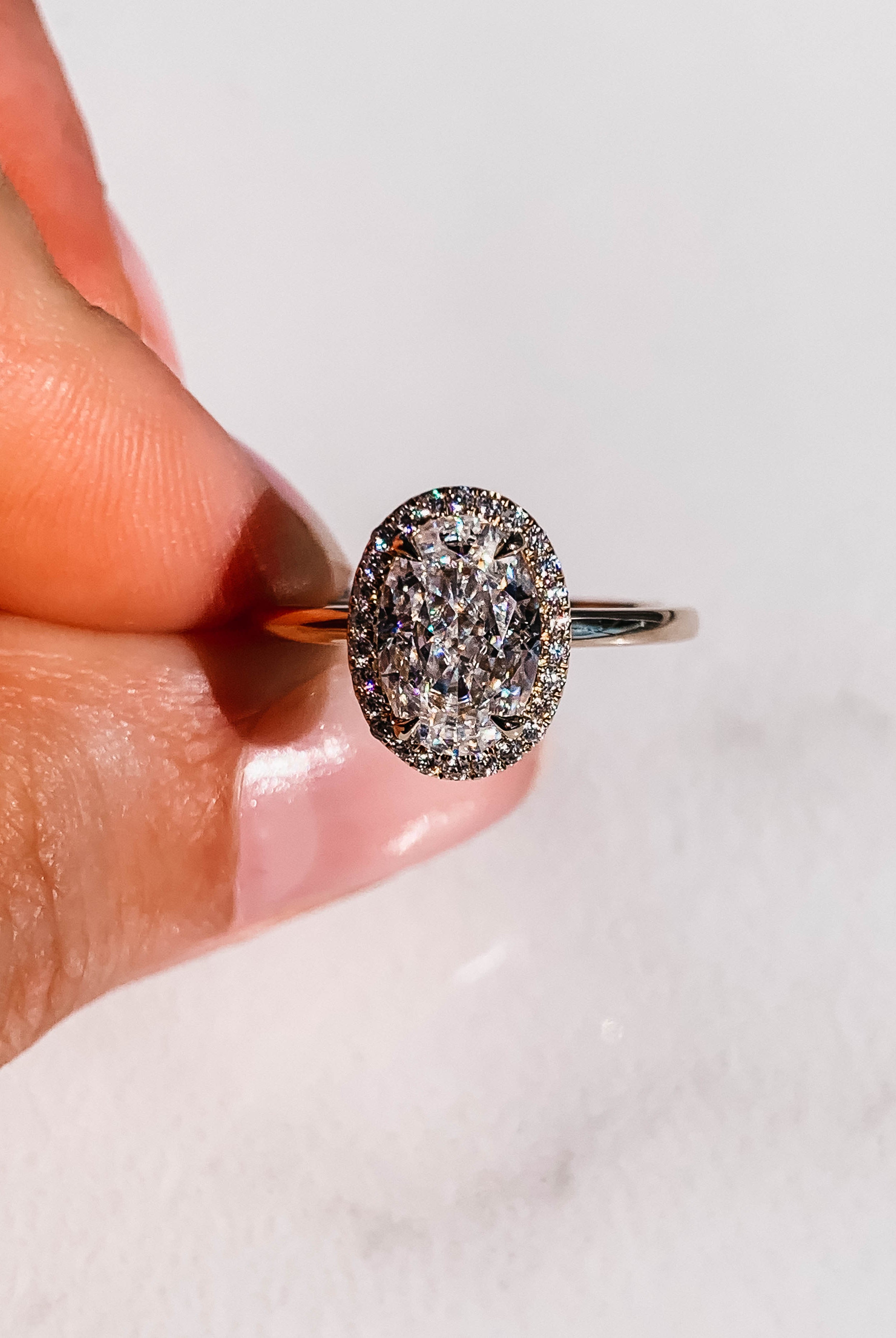 2.0CT Oval Four Prong Moissanite Diamond Halo Engagement Ring In 18K Yellow Gold