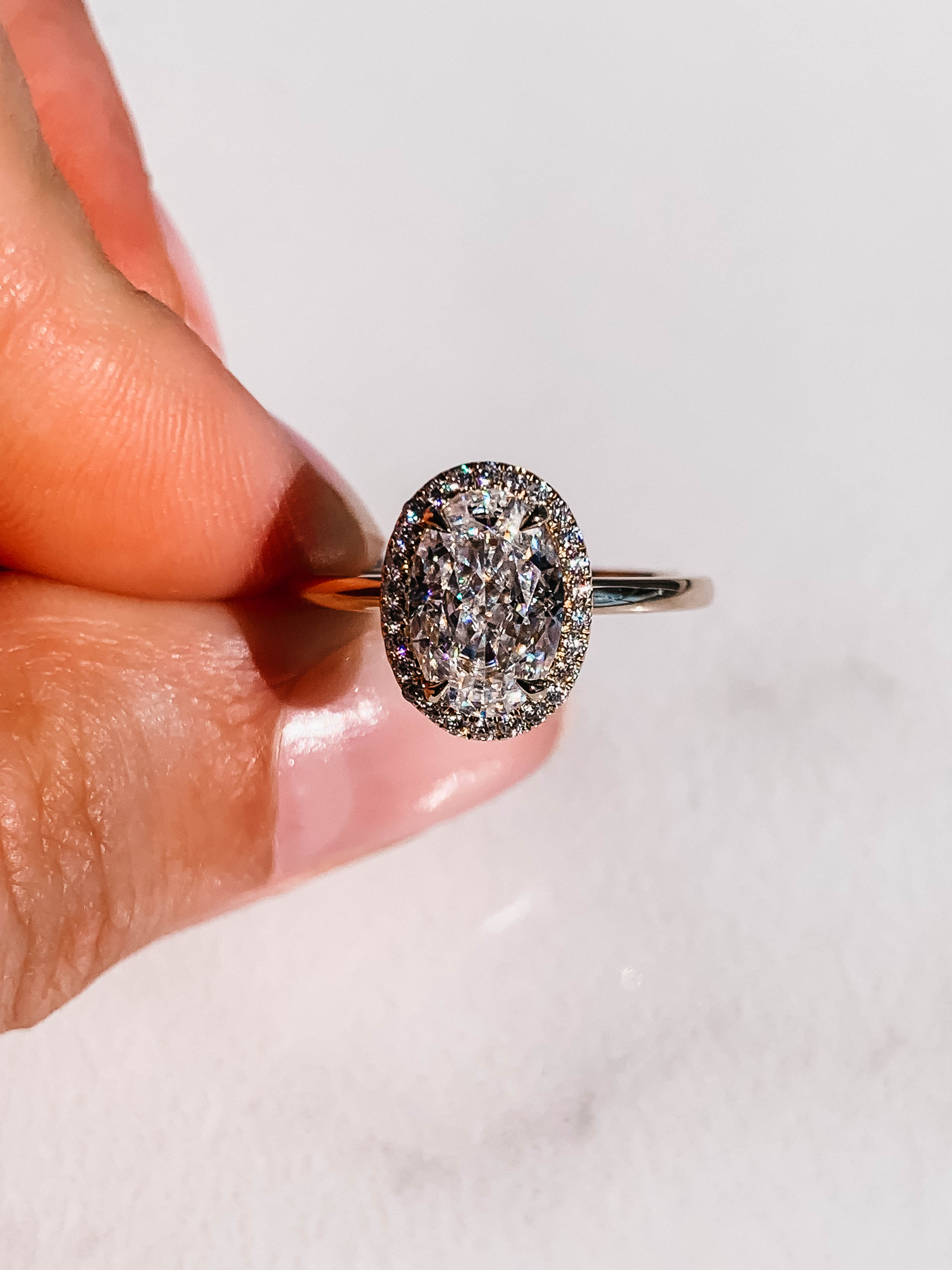 2.0CT Oval Four Prong Moissanite Diamond Halo Engagement Ring In 18K Yellow Gold