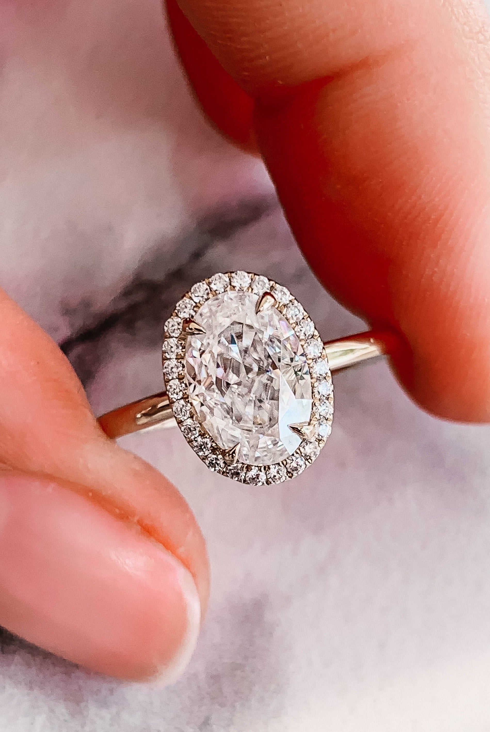 2.0CT Oval Four Prong Moissanite Diamond Halo Engagement Ring In 18K Yellow Gold