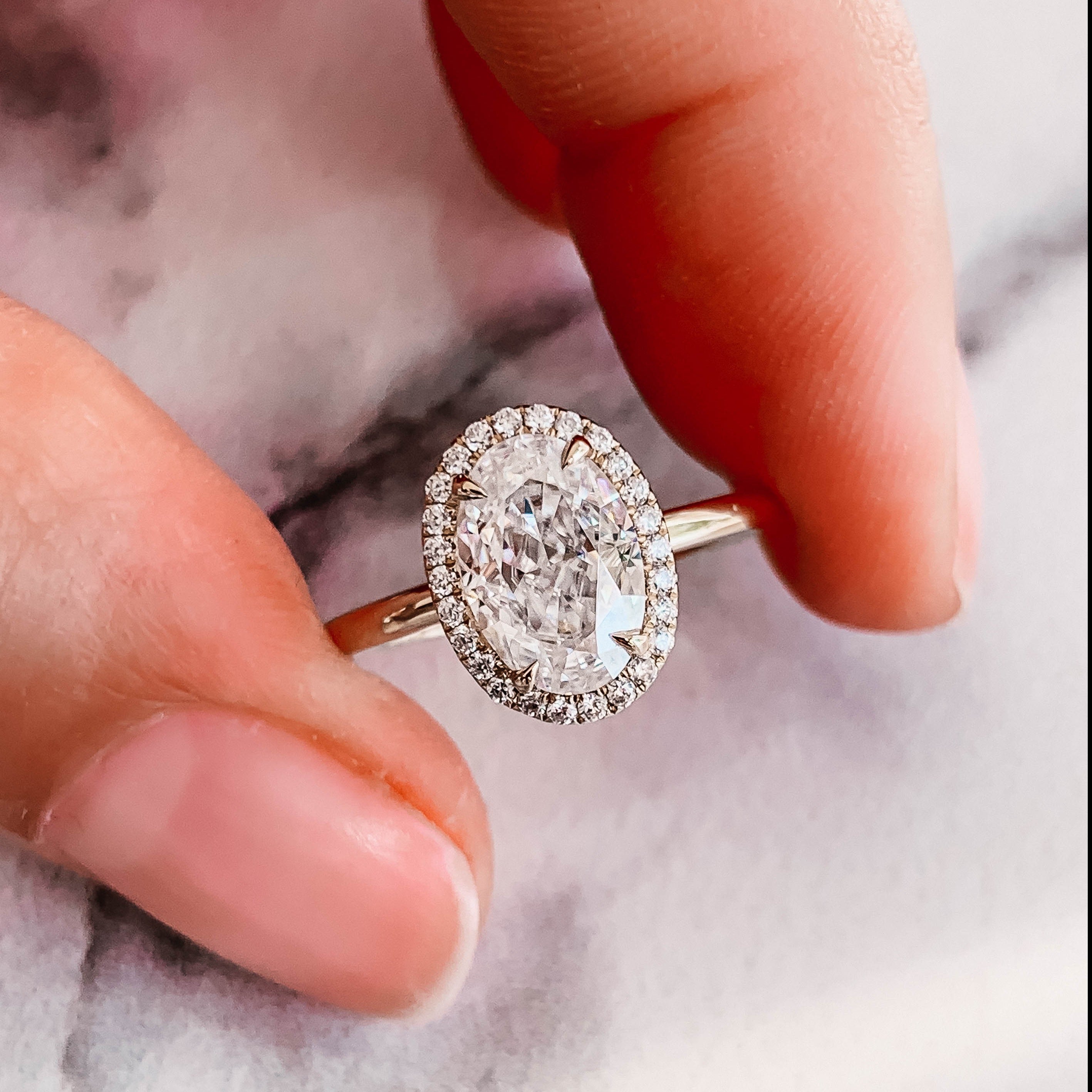 2.0CT Oval Four Prong Moissanite Diamond Halo Engagement Ring In 18K Yellow Gold