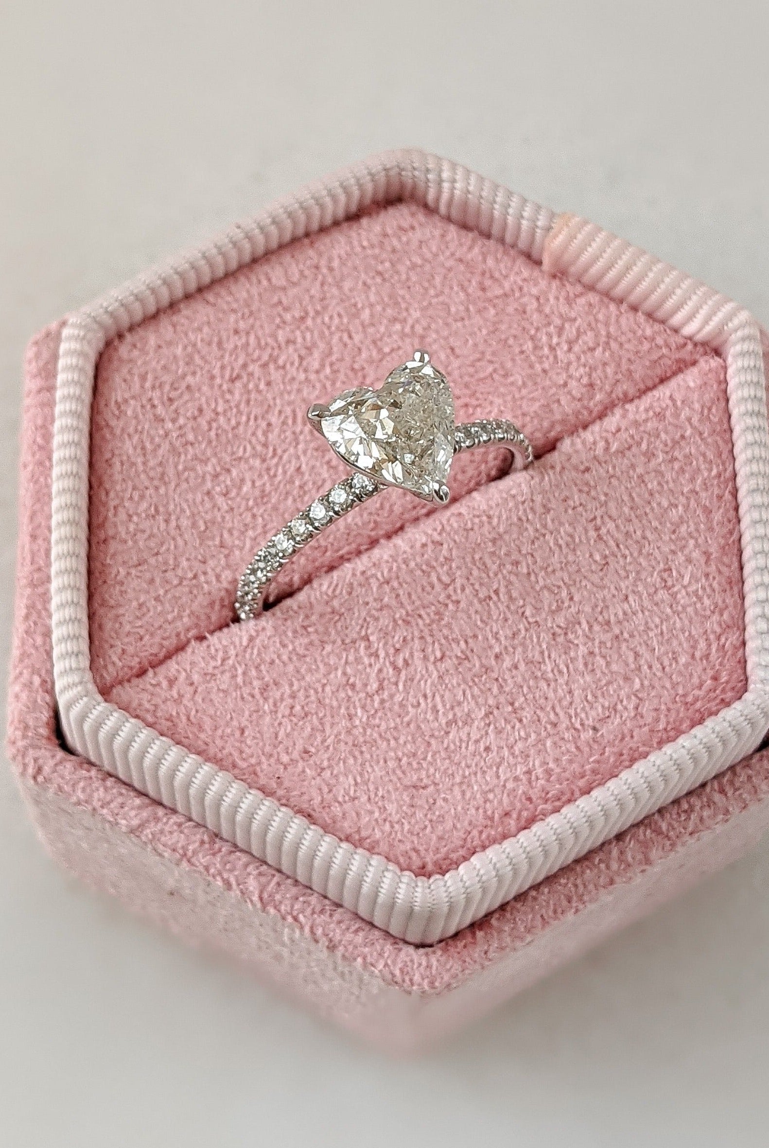 1.09CT Heart Pave Moissanite Diamond Three Prong Engagement Ring