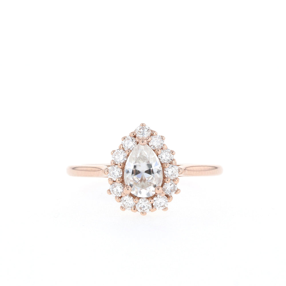 0.75CT Pear Halo Moissanite Diamond Solitaire Engagement Ring