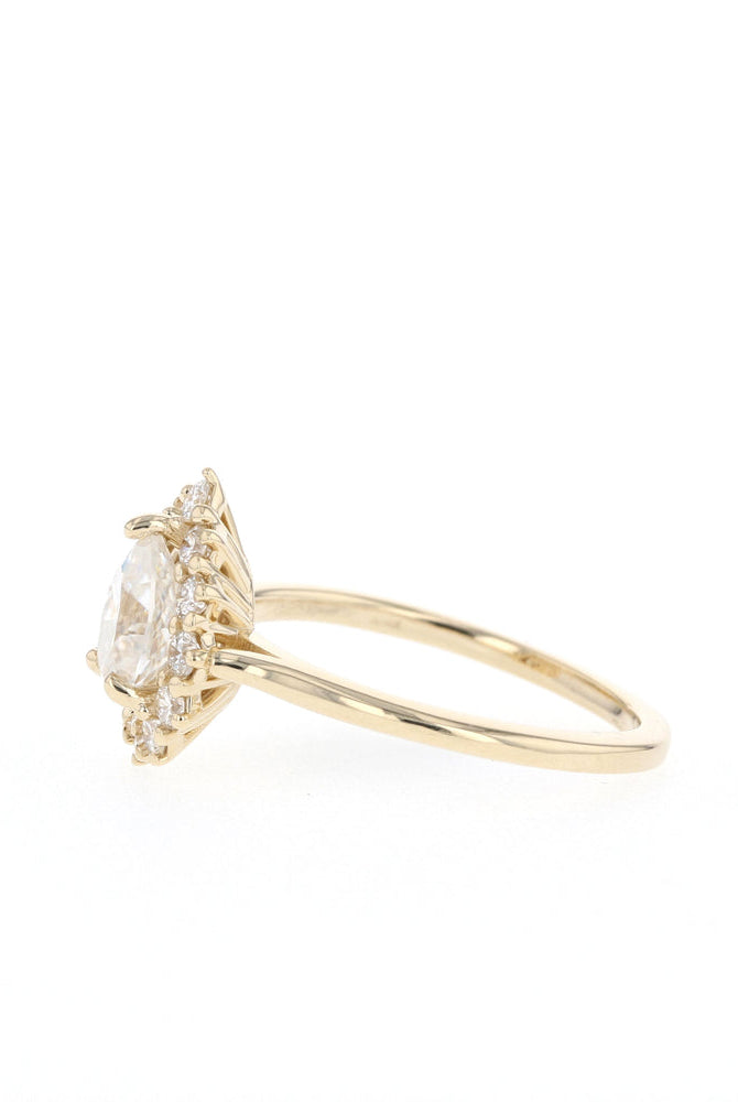 0.75CT Pear Halo Moissanite Diamond Solitaire Engagement Ring