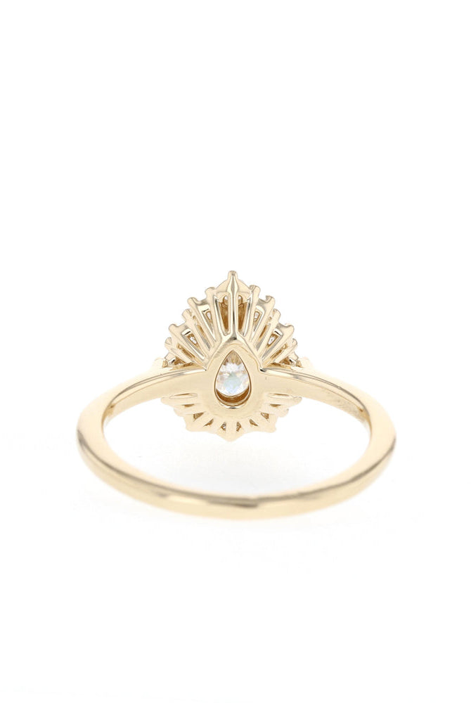 0.75CT Pear Halo Moissanite Diamond Solitaire Engagement Ring
