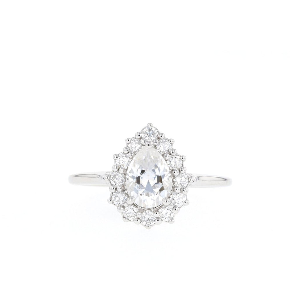 0.75CT Pear Halo Moissanite Diamond Solitaire Engagement Ring
