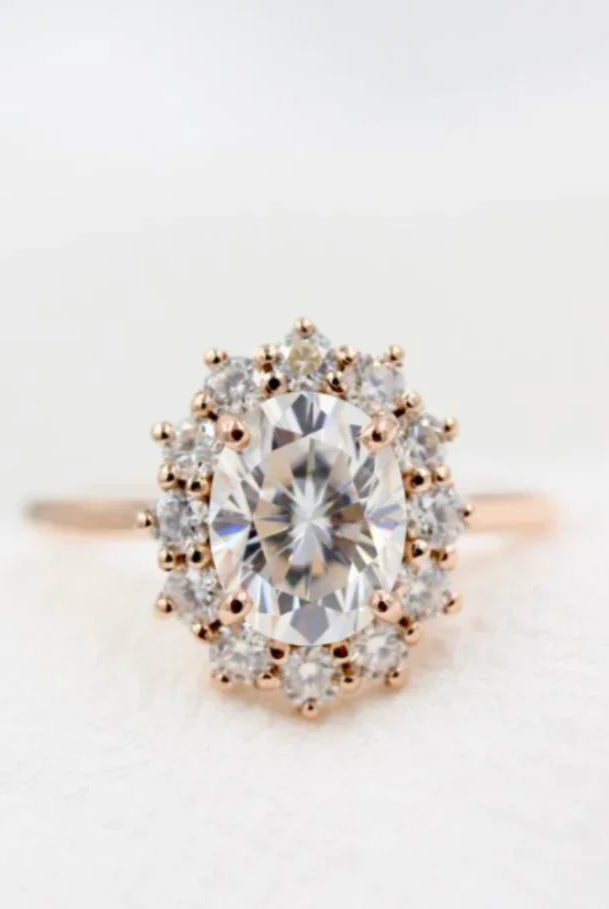 2.0CT Oval Floral Halo Moissanite Diamond Solitaire Engagement Ring