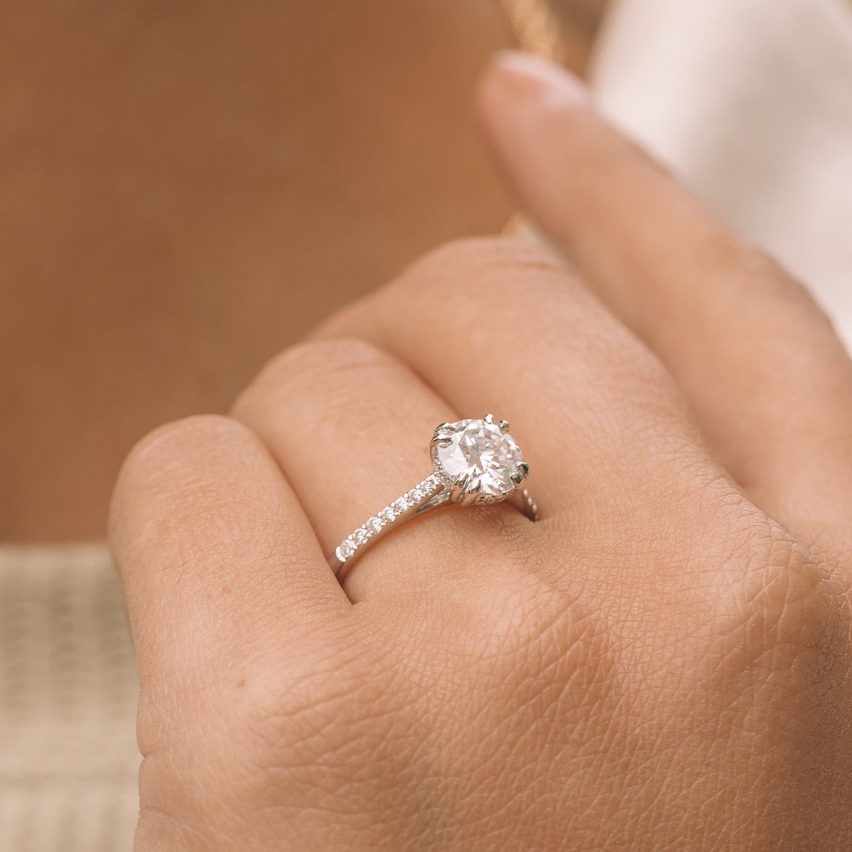 1.25ct Round Hidden Halo Moissanite Diamond Engagement Ring