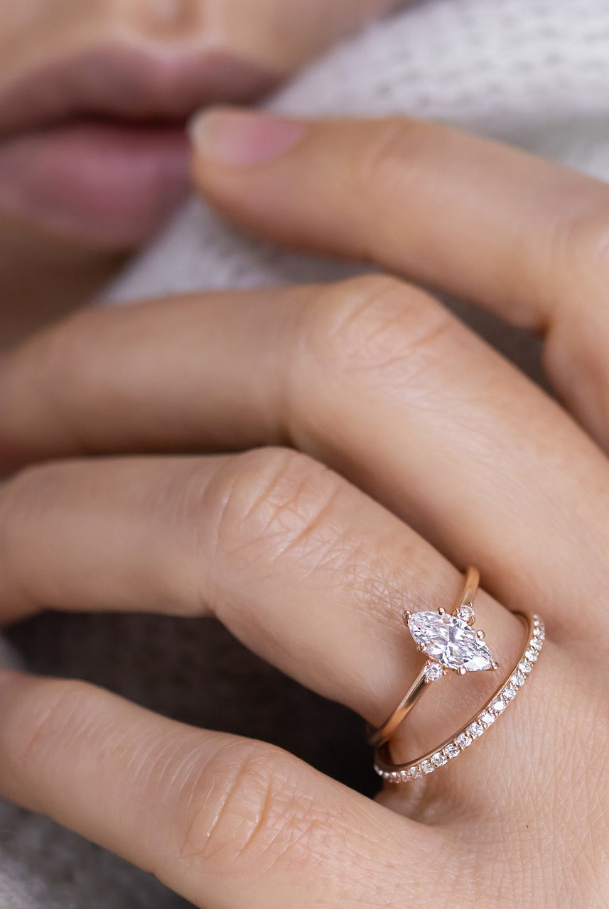 1.0CT Marquise Three Stone Moissanite Diamond Six Prong Engagement Ring