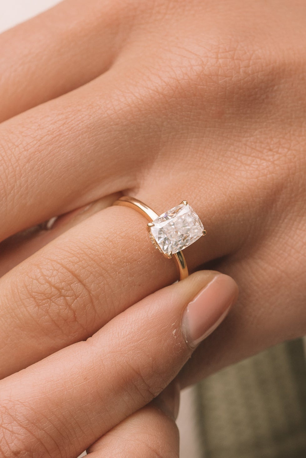 2.50ct Elongated Cushion Moissanite Diamond Hidden Halo Engagement Ring