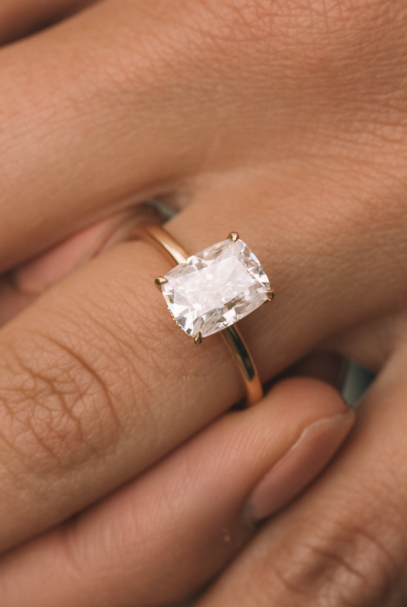 2.50ct Elongated Cushion Moissanite Diamond Hidden Halo Engagement Ring