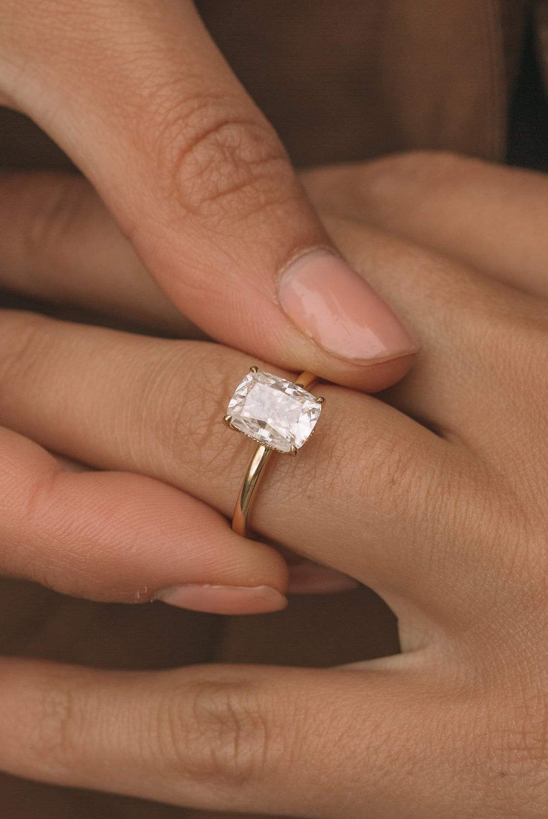 2.50ct Elongated Cushion Moissanite Diamond Hidden Halo Engagement Ring