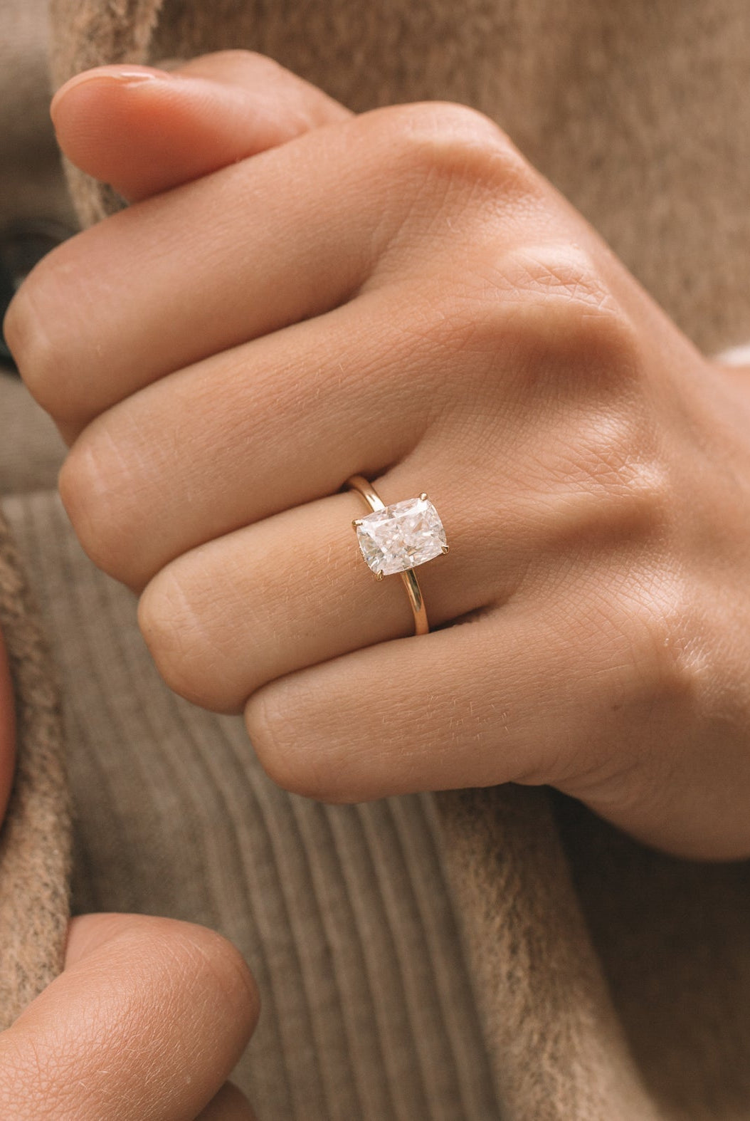 2.50ct Elongated Cushion Moissanite Diamond Hidden Halo Engagement Ring