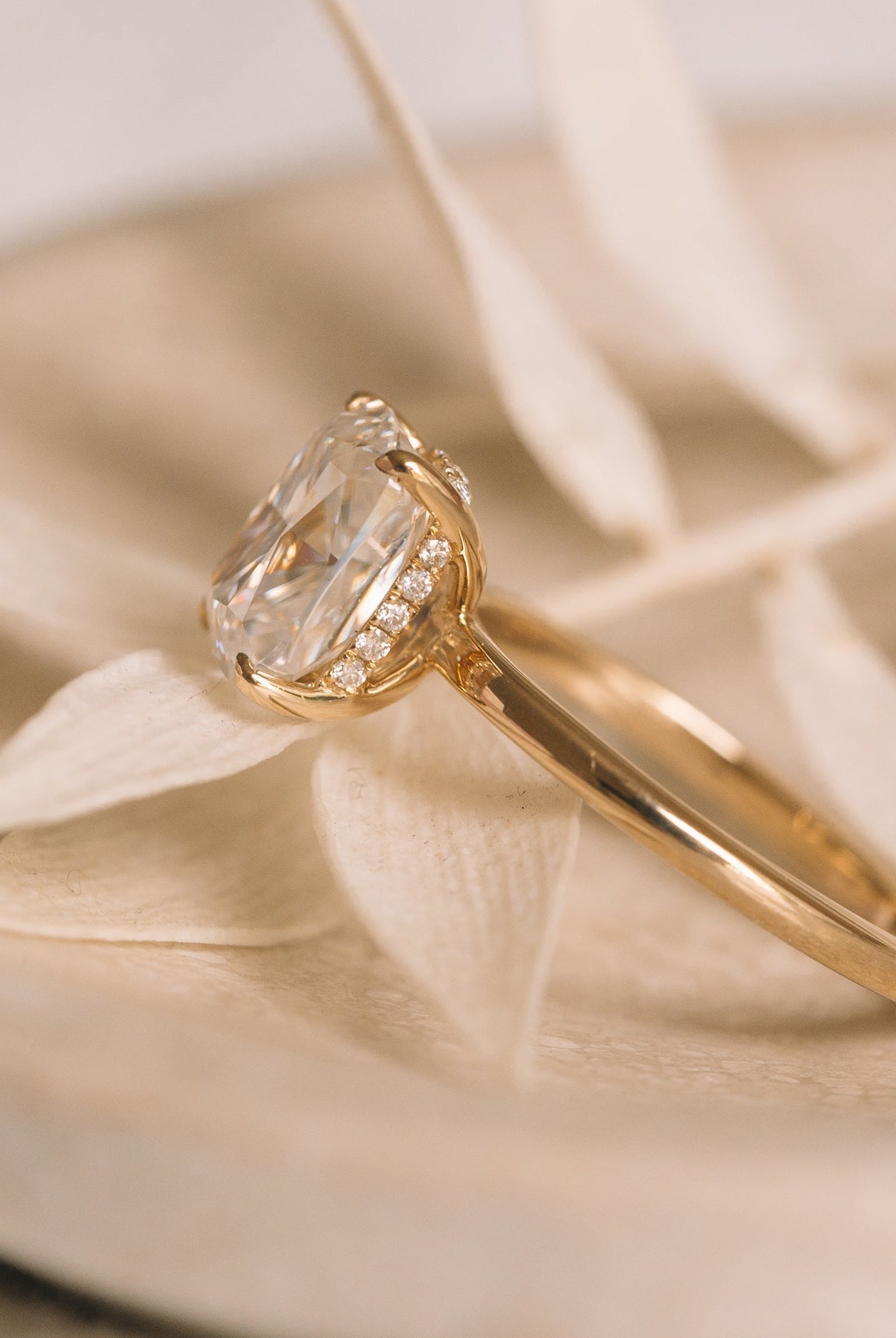 2.50ct Elongated Cushion Moissanite Diamond Hidden Halo Engagement Ring